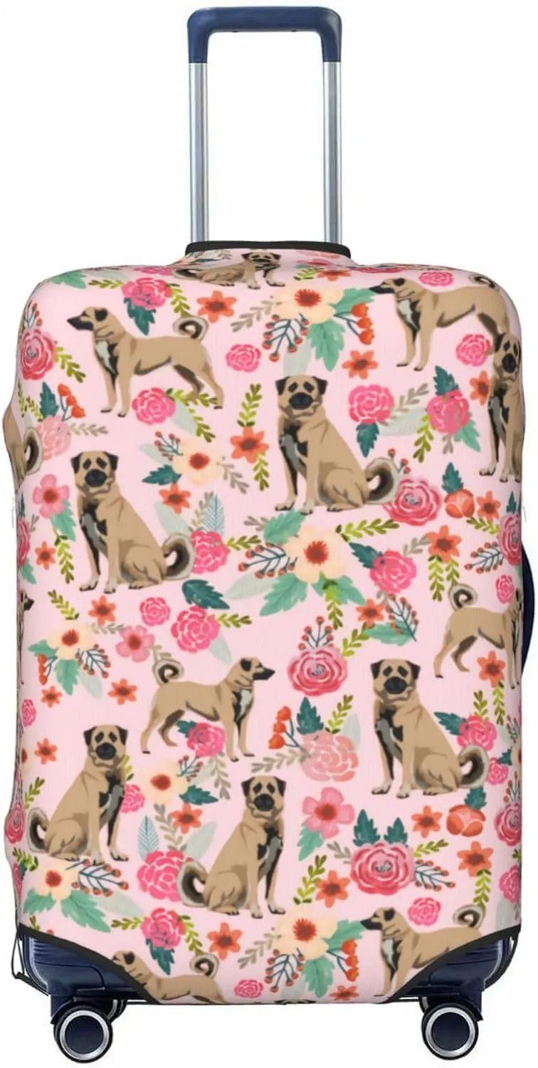 Cute Anatolian Shepherd Dog Puppy Flower Florals Print Travel Suitcase Protector Cover Elastic Washable Stretch Suitcase Protective Anti-Scratch Luggage Covers For Men Women Outdoor Travel Accessories
