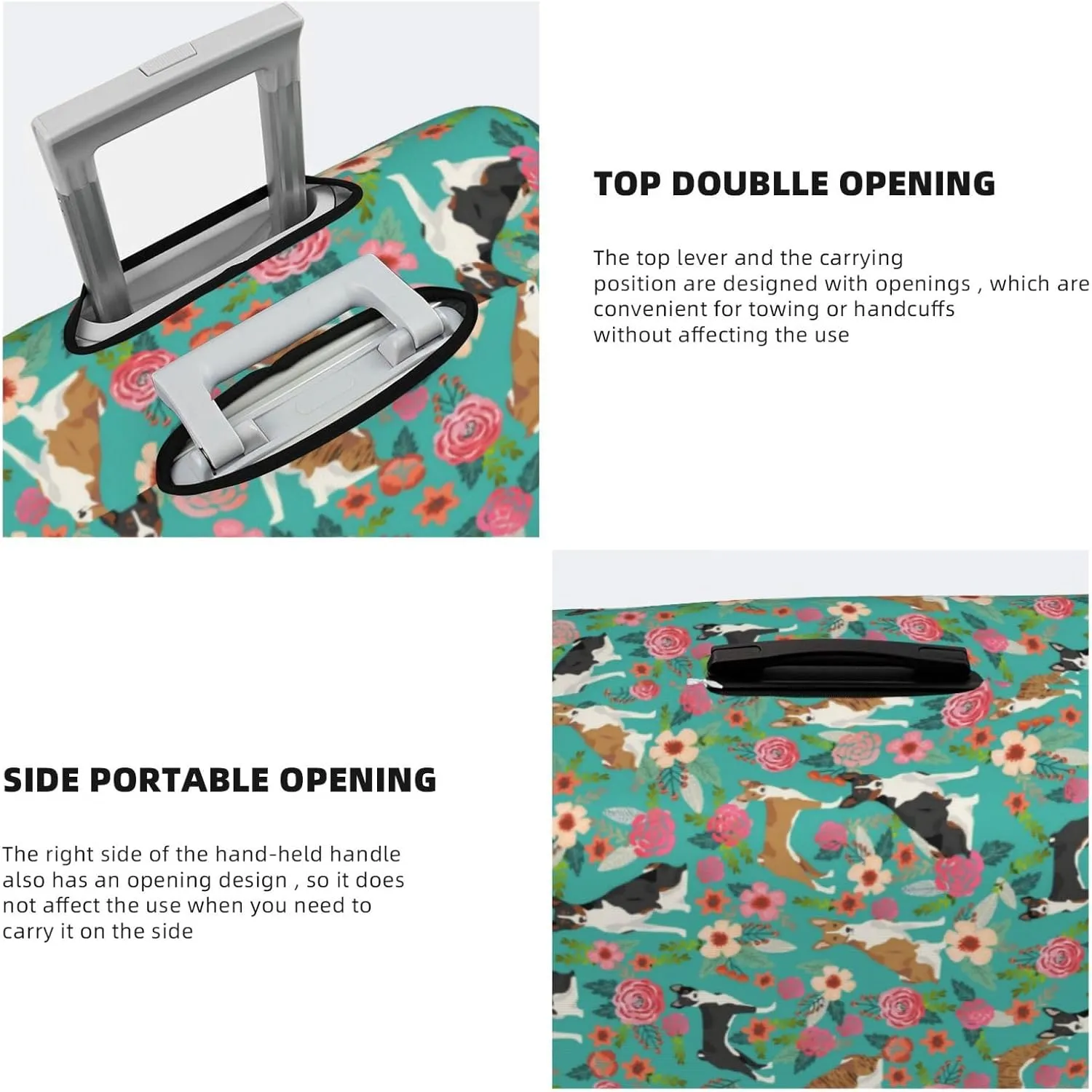 Cute Basenji Dog Lovers Flowers Florals Print Travel Suitcase Protector Cover Elastic Washable Stretch Suitcase Protective Anti-Scratch Funny Luggage Covers For Men Women Outdoor Travel Accessories