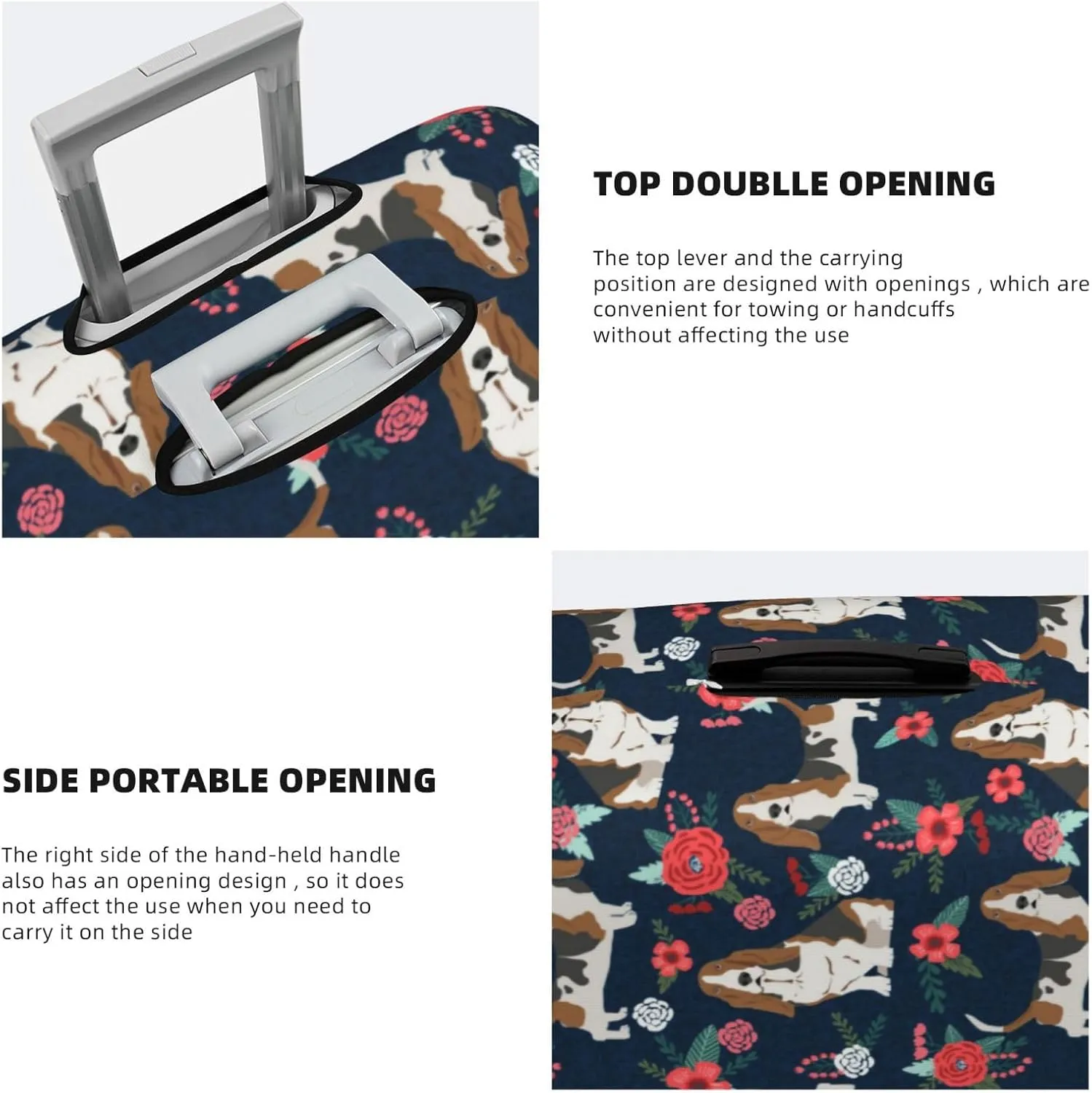 Cute Basset Hound Dog Lovers Flower Floral Print Travel Suitcase Protector Cover Elastic Washable Stretch Suitcase Protective Anti-Scratch Funny Luggage Covers For Men Women Outdoor Travel Accessories