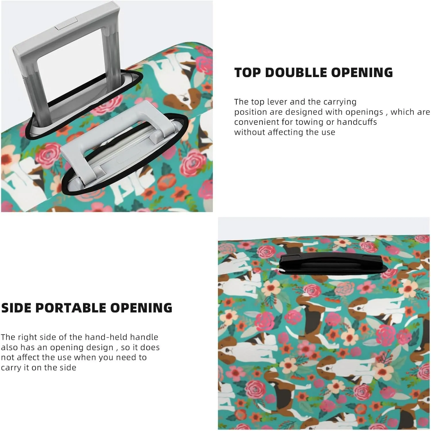Cute Beagle Dog Lovers Flowers Florals Print Travel Suitcase Protector Cover Elastic Washable Stretch Suitcase Protective Anti-Scratch Funny Luggage Covers For Men Women Outdoor Travel Accessories