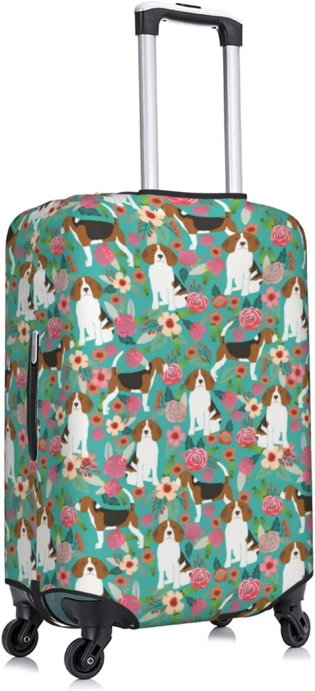 Cute Beagle Dog Lovers Flowers Florals Print Travel Suitcase Protector Cover Elastic Washable Stretch Suitcase Protective Anti-Scratch Funny Luggage Covers For Men Women Outdoor Travel Accessories