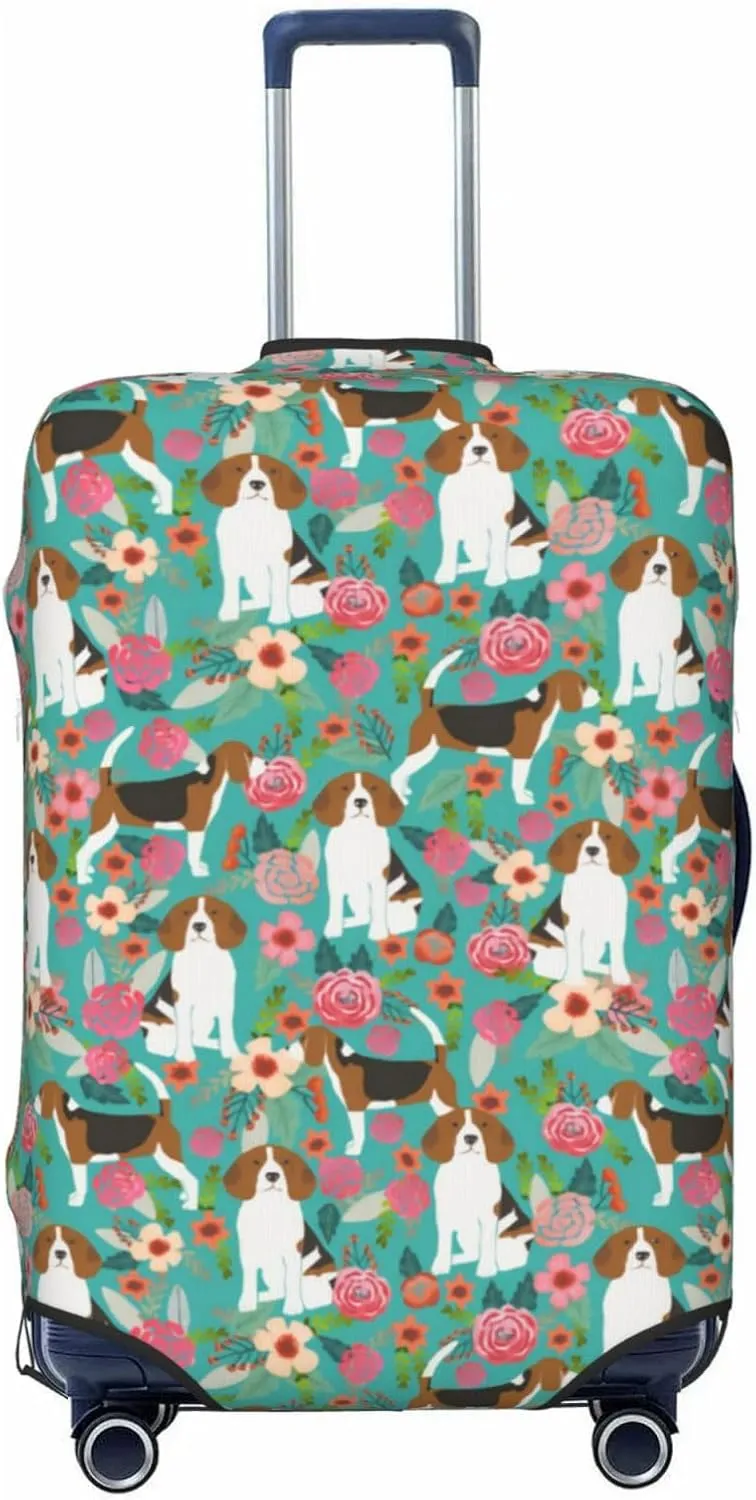 Cute Beagle Dog Lovers Flowers Florals Print Travel Suitcase Protector Cover Elastic Washable Stretch Suitcase Protective Anti-Scratch Funny Luggage Covers For Men Women Outdoor Travel Accessories