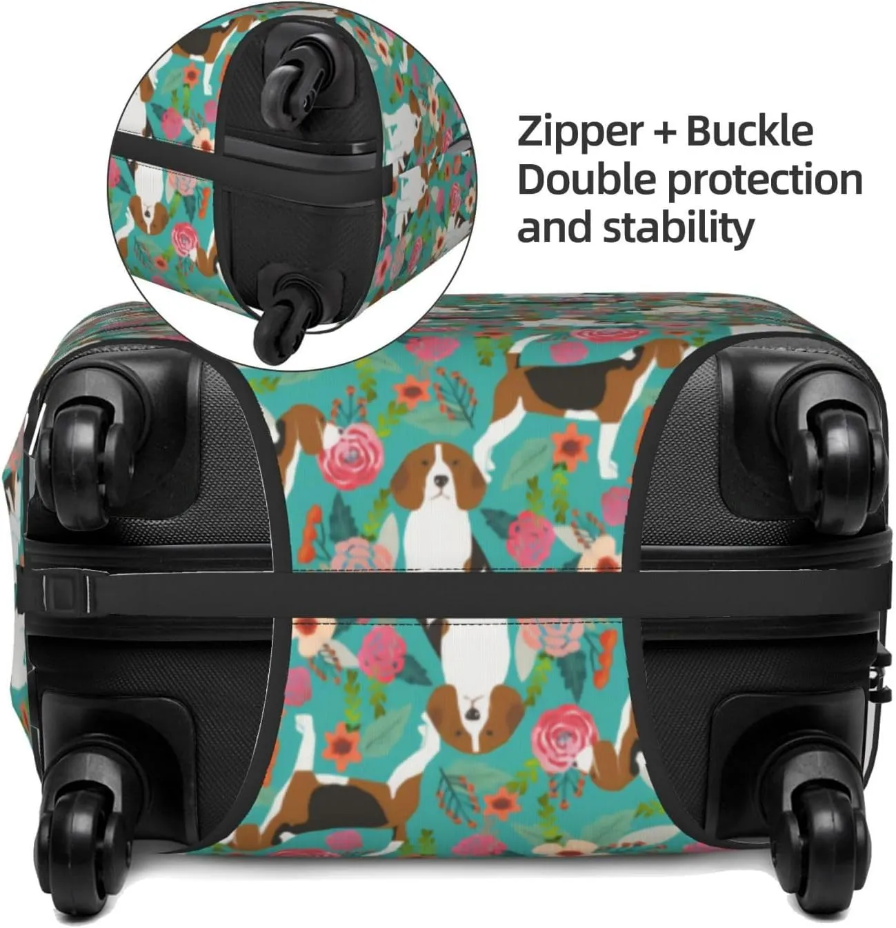 Cute Beagle Dog Lovers Flowers Florals Print Travel Suitcase Protector Cover Elastic Washable Stretch Suitcase Protective Anti-Scratch Funny Luggage Covers For Men Women Outdoor Travel Accessories
