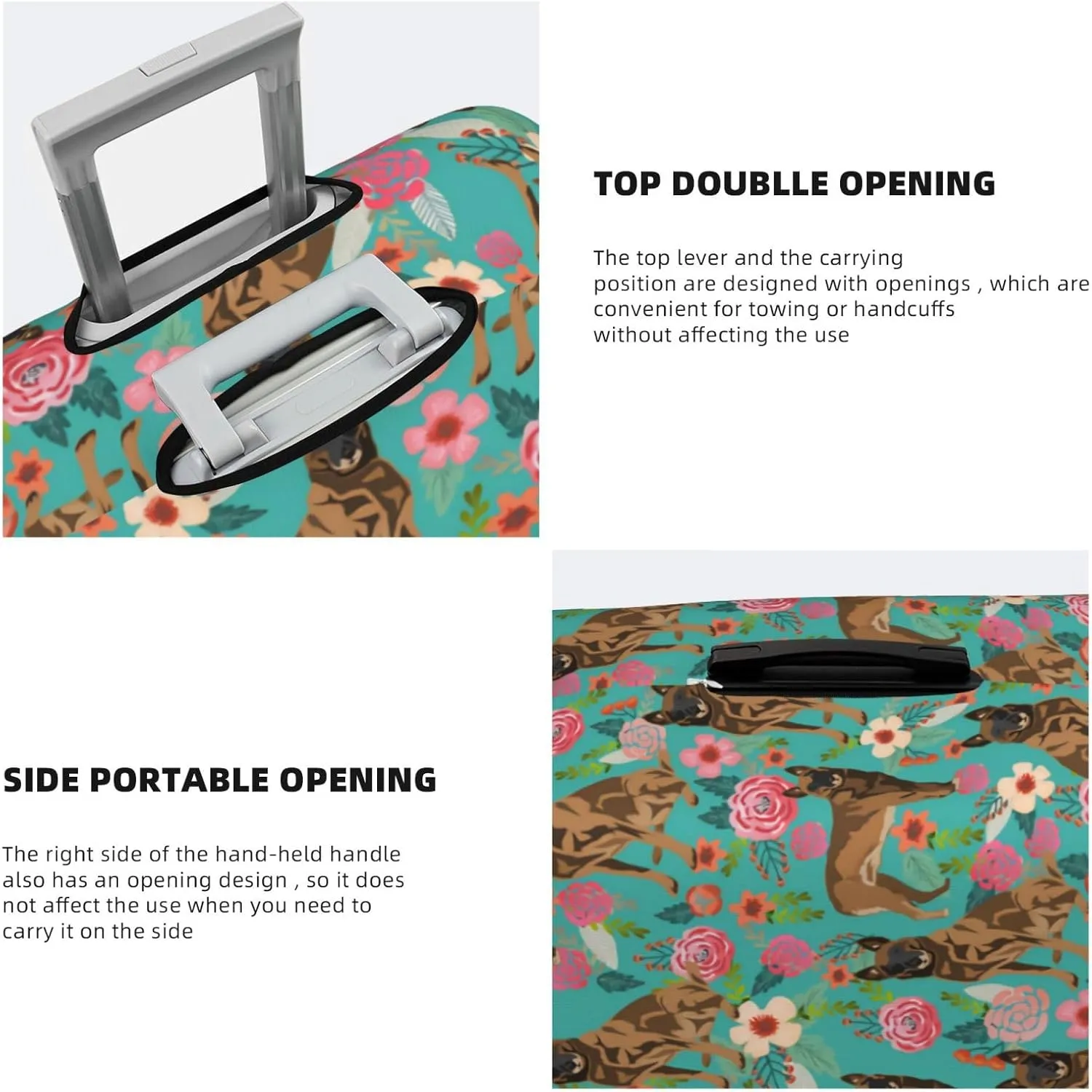 Cute Belgian Shepherd Dog Flowers Florals Print Travel Suitcase Protector Cover Elastic Washable Stretch Suitcase Protective Anti-Scratch Funny Luggage Covers For Men Women Outdoor Travel Accessories