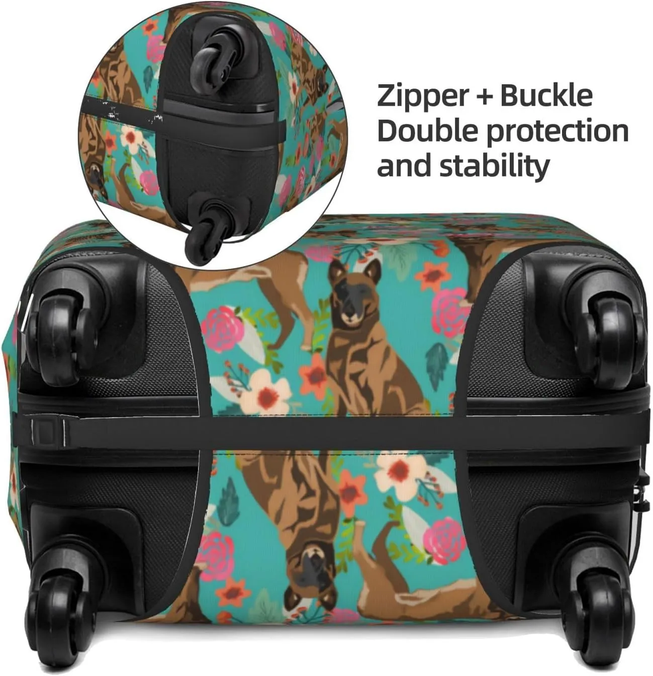 Cute Belgian Shepherd Dog Flowers Florals Print Travel Suitcase Protector Cover Elastic Washable Stretch Suitcase Protective Anti-Scratch Funny Luggage Covers For Men Women Outdoor Travel Accessories