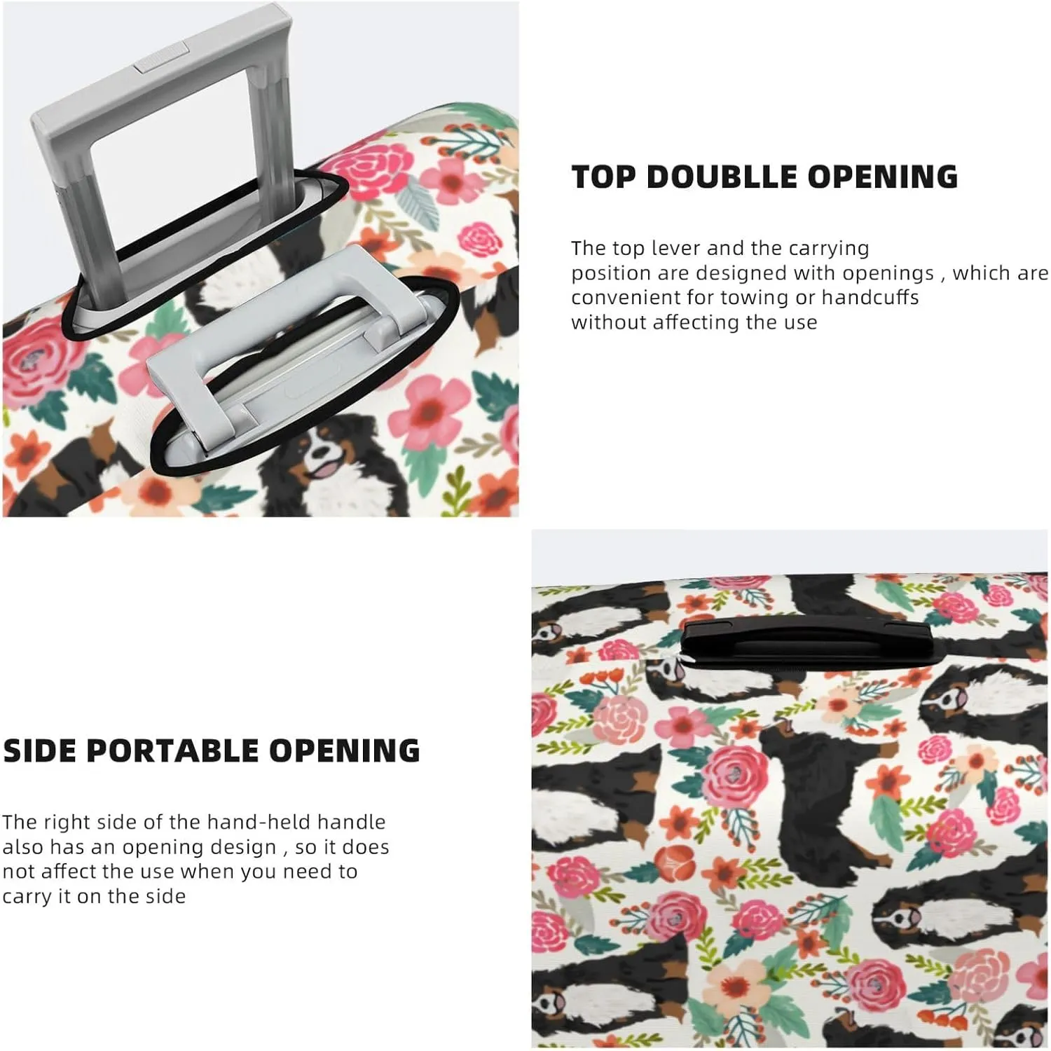 Cute Bernese Mountain Dog Puppy Flowers Florals Print Travel Suitcase Protector Cover Elastic Washable Stretch Suitcase Protective Anti-Scratch Luggage Covers For Men Women Outdoor Travel Accessories