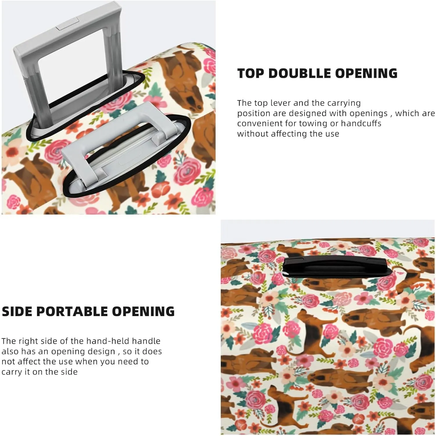 Cute Bloodhound Dog Puppy Lovers Flowers Florals Print Travel Suitcase Protector Cover Elastic Washable Stretch Suitcase Protective Anti-Scratch Luggage Covers For Men Women Outdoor Travel Accessories