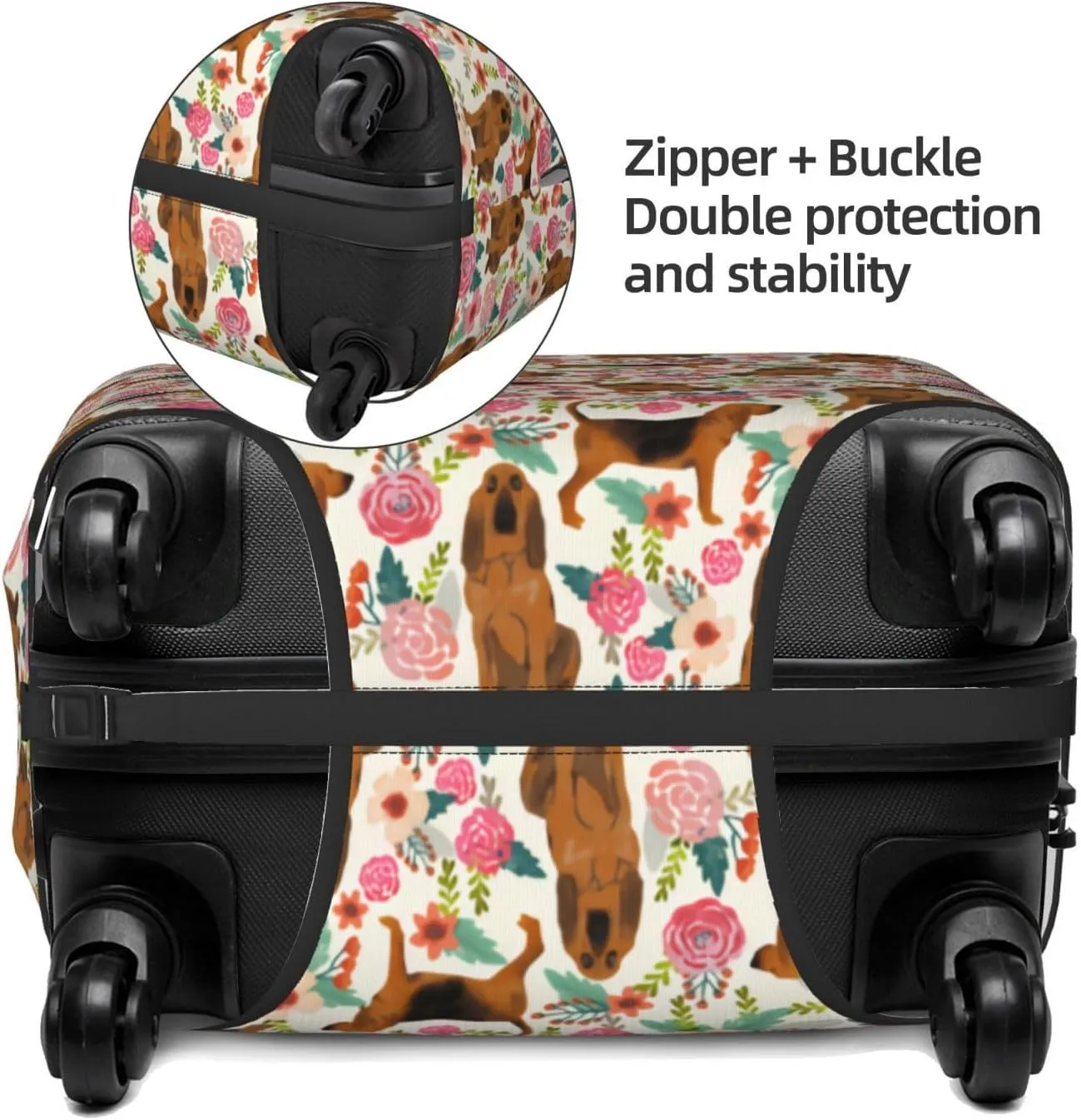 Cute Bloodhound Dog Puppy Lovers Flowers Florals Print Travel Suitcase Protector Cover Elastic Washable Stretch Suitcase Protective Anti-Scratch Luggage Covers For Men Women Outdoor Travel Accessories