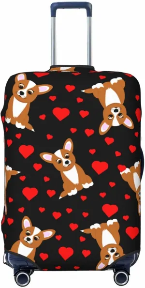 Cute Cartoon Corgi Dog Heart Elastic Suitcase Cover Scratch Resistant Luggage Case Travel Luggage Protector for Men Women S 18-21 inch