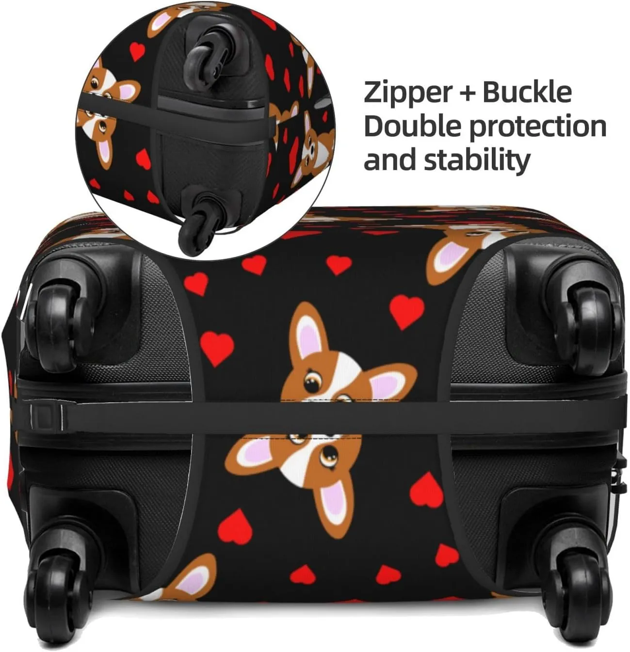 Cute Cartoon Corgi Dog Heart Elastic Suitcase Cover Scratch Resistant Luggage Case Travel Luggage Protector for Men Women S 18-21 inch