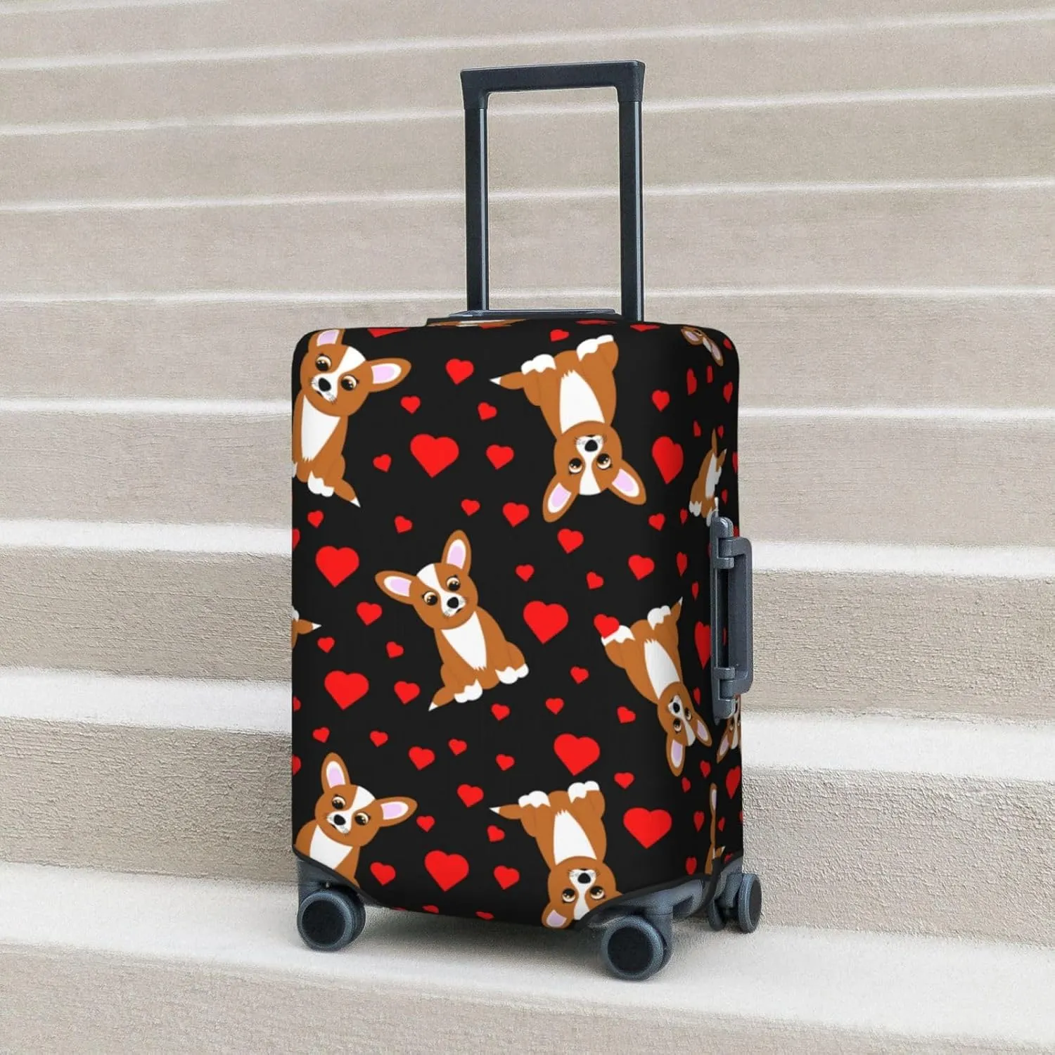 Cute Cartoon Corgi Dog Heart Elastic Suitcase Cover Scratch Resistant Luggage Case Travel Luggage Protector for Men Women S 18-21 inch