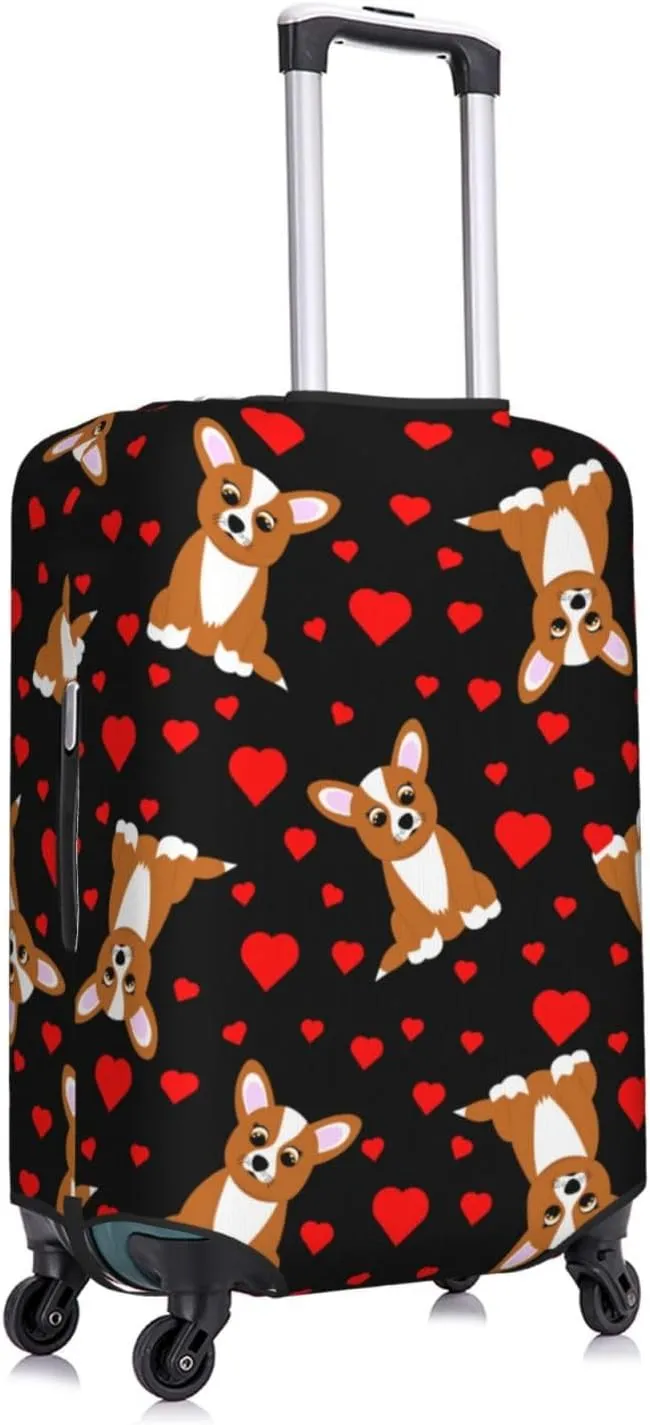 Cute Cartoon Corgi Dog Heart Elastic Suitcase Cover Scratch Resistant Luggage Case Travel Luggage Protector for Men Women S 18-21 inch