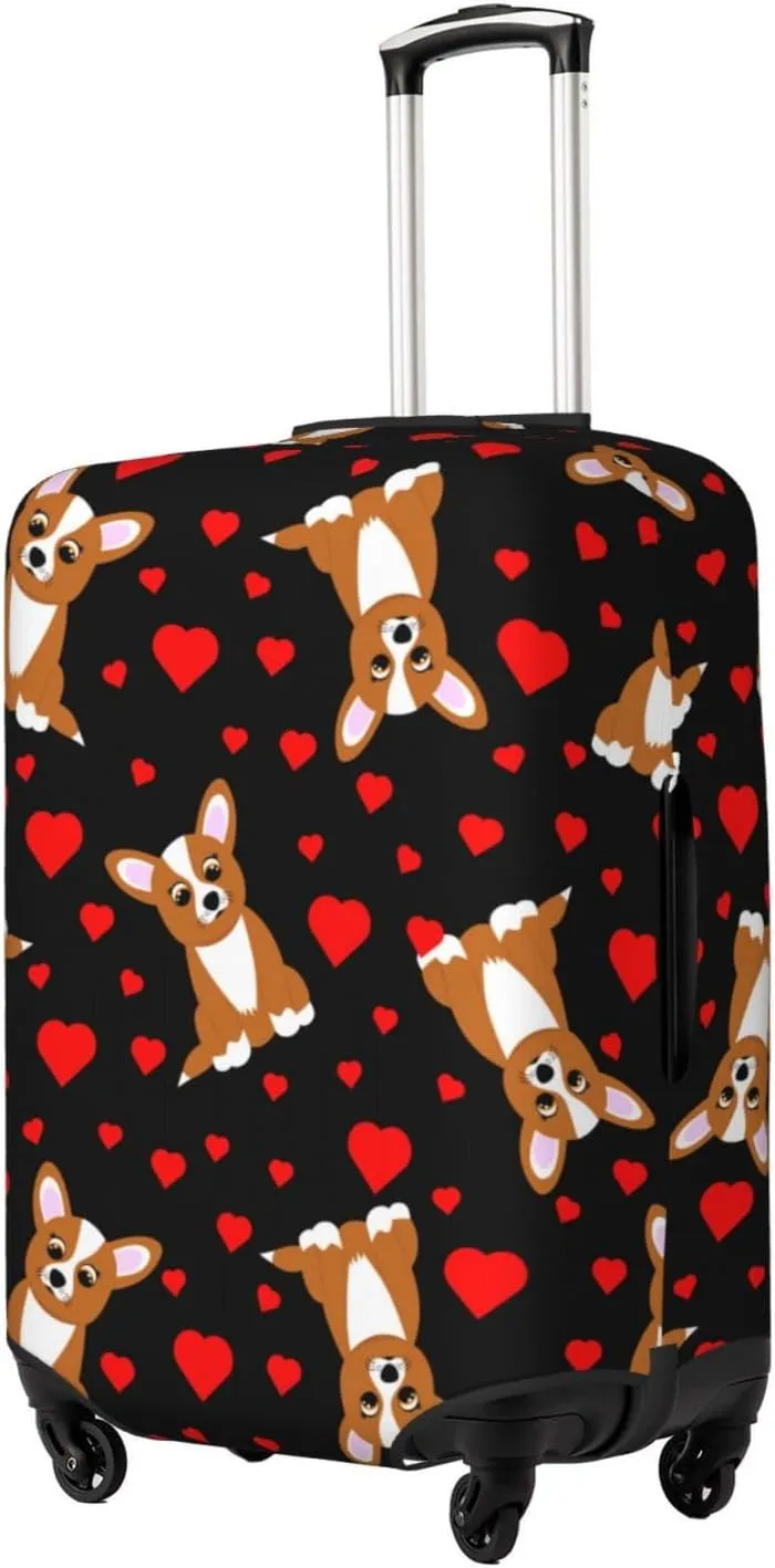 Cute Cartoon Corgi Dog Heart Elastic Suitcase Cover Scratch Resistant Luggage Case Travel Luggage Protector for Men Women S 18-21 inch