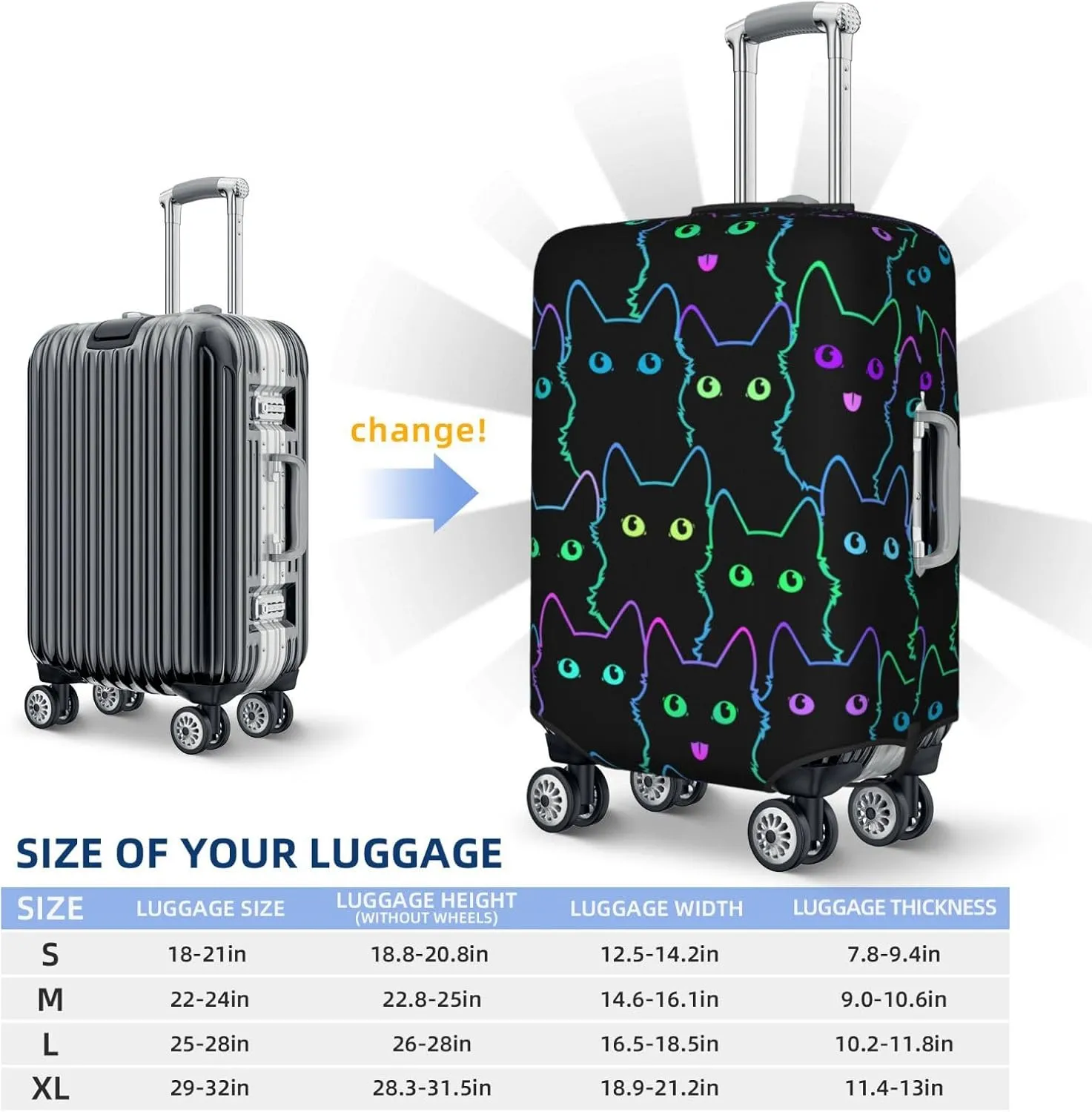 Cute Cats Silhouettes Luggage Suitcase Covers Elastic Washable Black Luggage Protector Travel Suitcase Protective Cover For Kid And Adult, M (Fit 22-24 Inch Luggage)