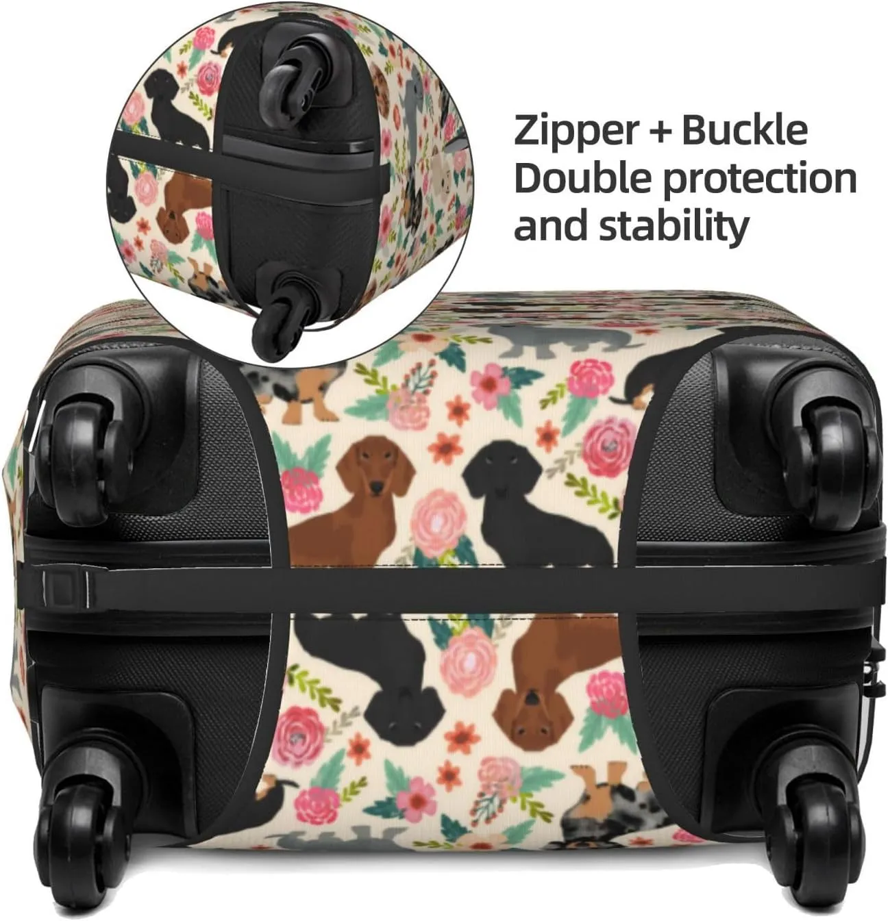 Cute Dachshund Dog Puppy Lovers Flowers Florals Print Travel Suitcase Protector Cover Elastic Washable Stretch Suitcase Protective Anti-Scratch Luggage Covers For Men Women Outdoor Travel Accessories
