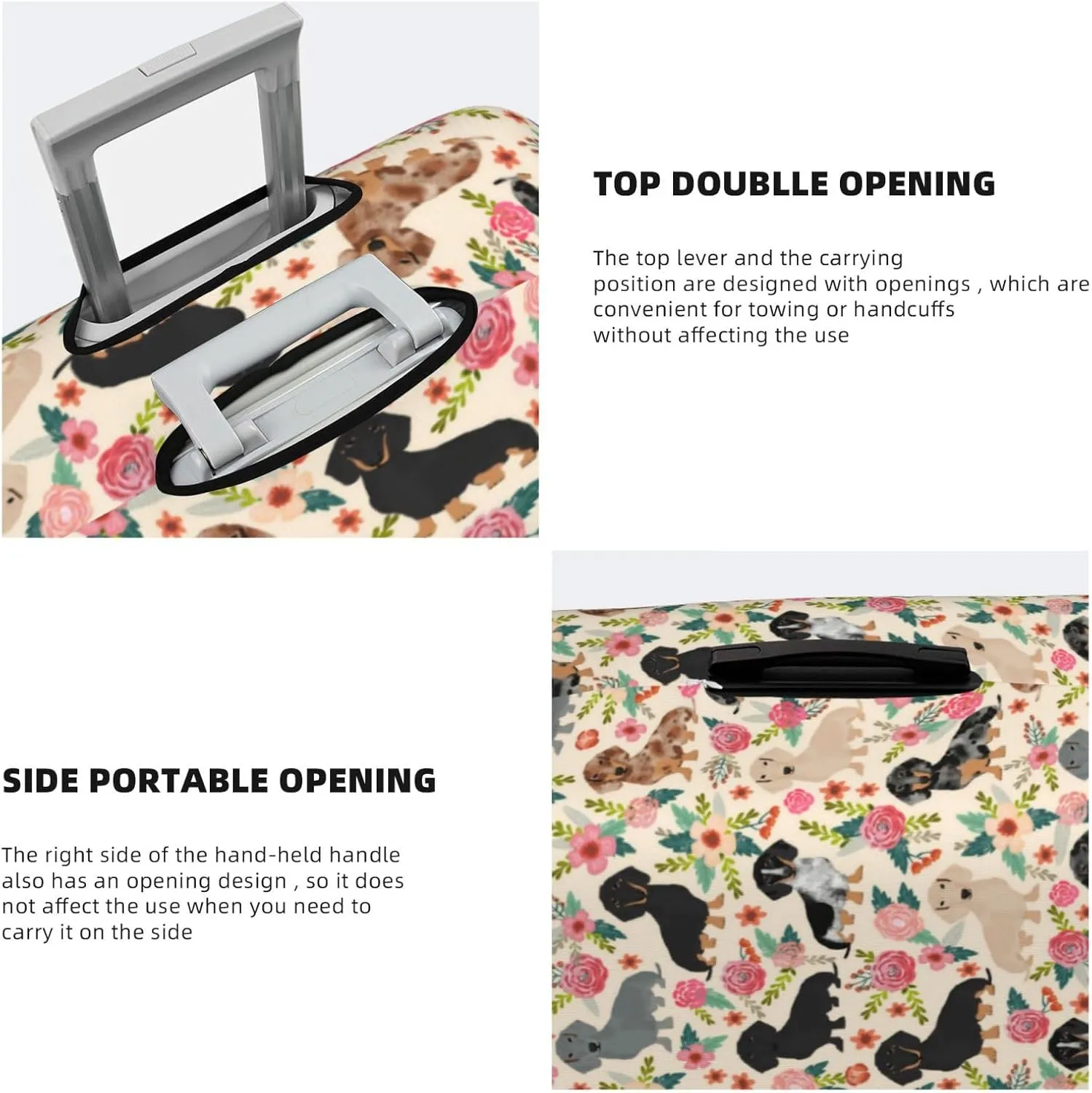 Cute Dachshund Dog Puppy Lovers Flowers Florals Print Travel Suitcase Protector Cover Elastic Washable Stretch Suitcase Protective Anti-Scratch Luggage Covers For Men Women Outdoor Travel Accessories