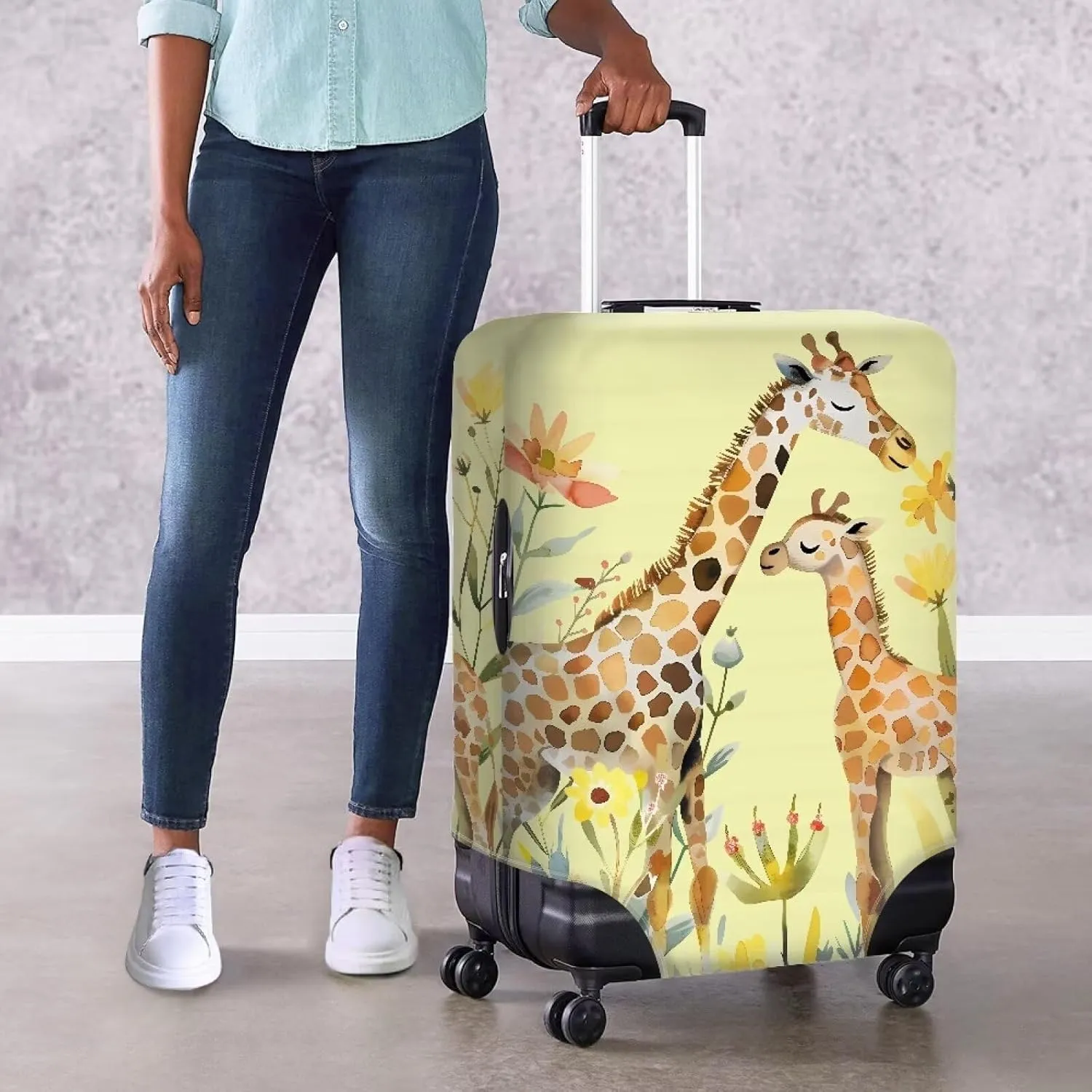 Cute Deers Pattern Suitcase Cover,Aesthetic Suitcase Covers,Luggage Case Cover,Floral Luggage Carrying Cover,Luggage Protective Cover,Luggage Cover for Women Gift for Women Men