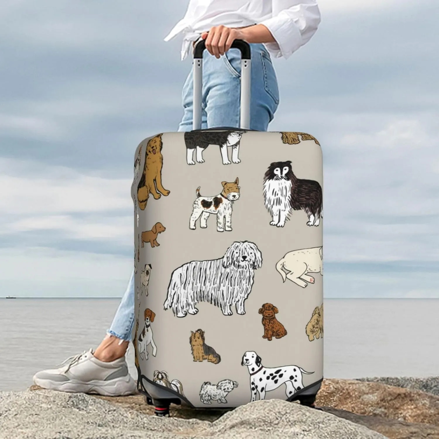 Cute Dogs Animal Luggage Suitcase Covers Elastic Washable Luggage Protector Travel Suitcase Protective Cover For Kid And Adult, M (Fit 22-24 Inch Luggage)
