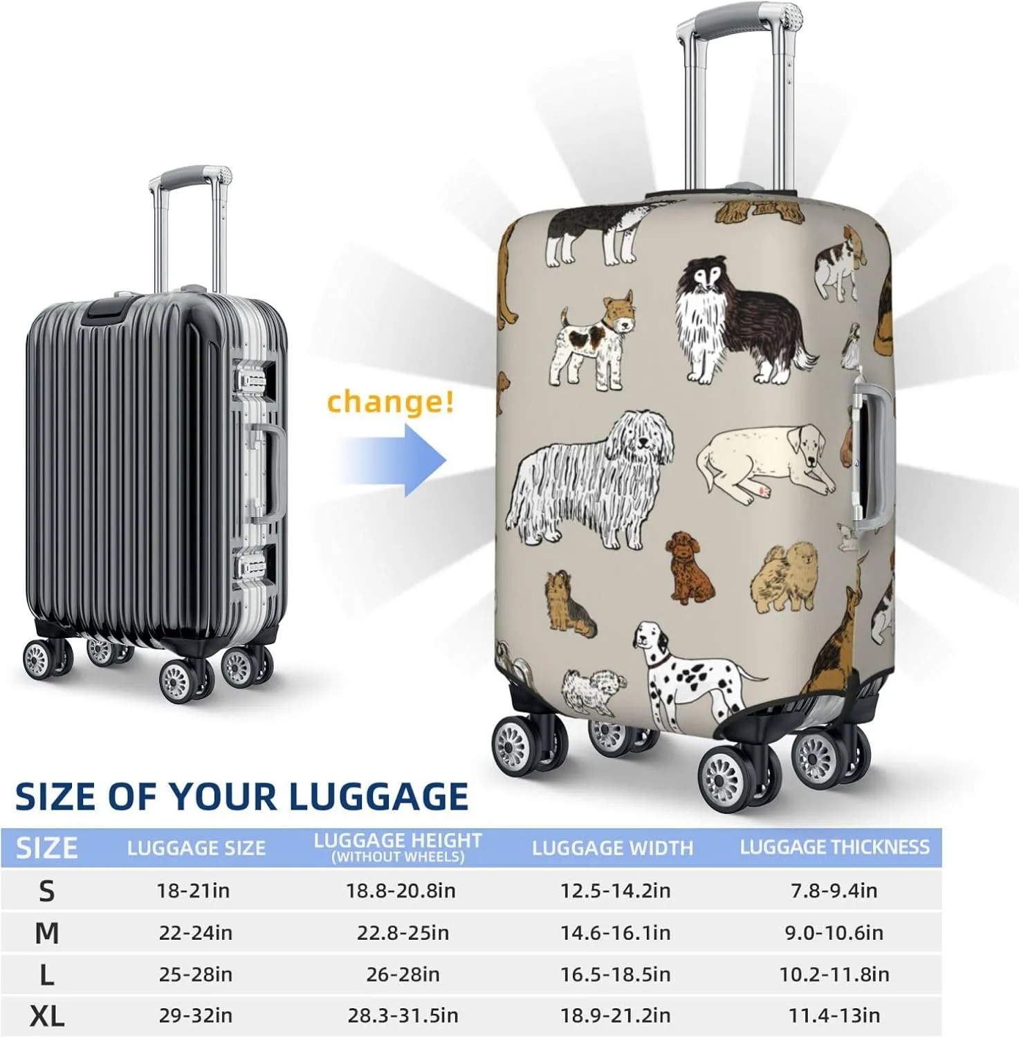 Cute Dogs Animal Luggage Suitcase Covers Elastic Washable Luggage Protector Travel Suitcase Protective Cover For Kid And Adult, M (Fit 22-24 Inch Luggage)