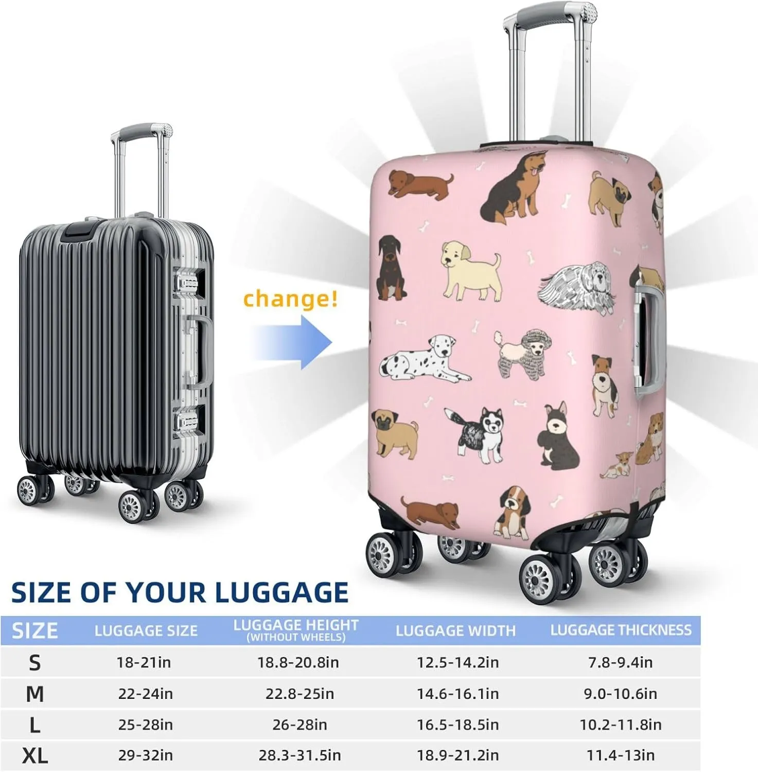 Cute Dogs Animals Luggage Suitcase Covers Elastic Washable Cartoon Pets Luggage Protector Travel Suitcase Protective Cover For Kid And Adult, M (Fit 22-24 Inch Luggage)