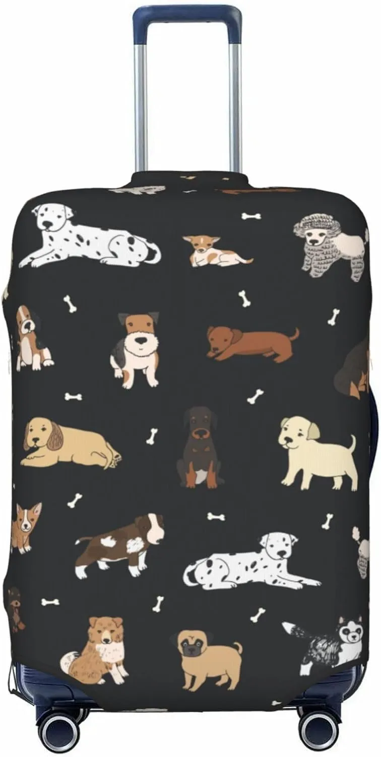 Cute Dogs Luggage Suitcase Covers Elastic Washable Cartoon Pets Luggage Protector Travel Suitcase Protective Cover For Kid And Adult, M (Fit 22-24 Inch Luggage)