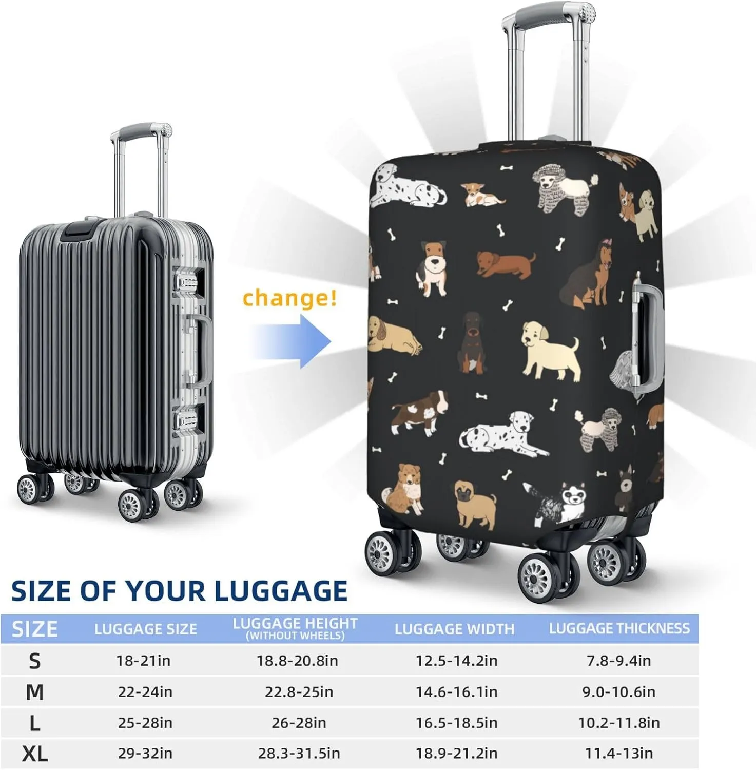 Cute Dogs Luggage Suitcase Covers Elastic Washable Cartoon Pets Luggage Protector Travel Suitcase Protective Cover For Kid And Adult, M (Fit 22-24 Inch Luggage)