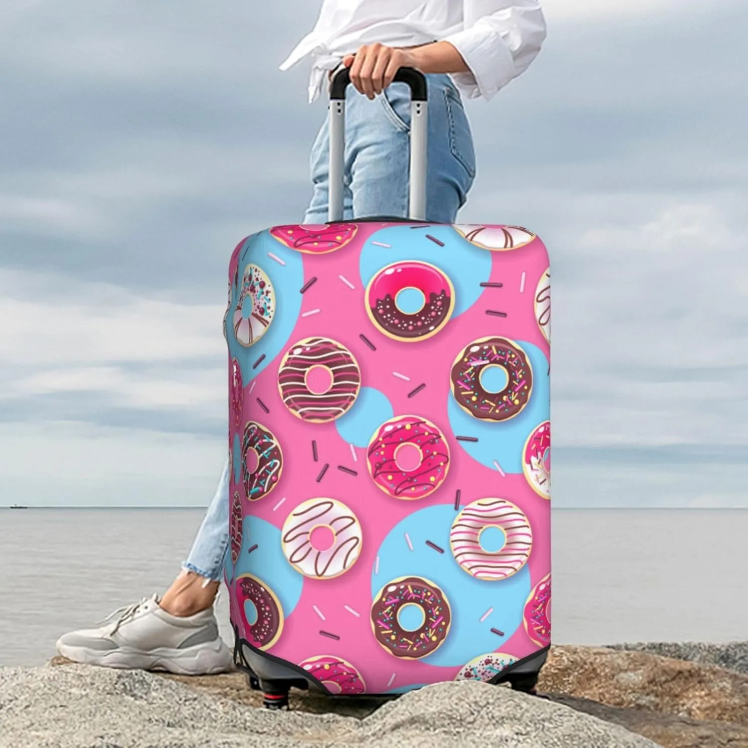 Cute Donut Elastic Suitcase Cover Scratch Resistant Luggage Case Travel Luggage Protector for Men Women S 18-21 inch