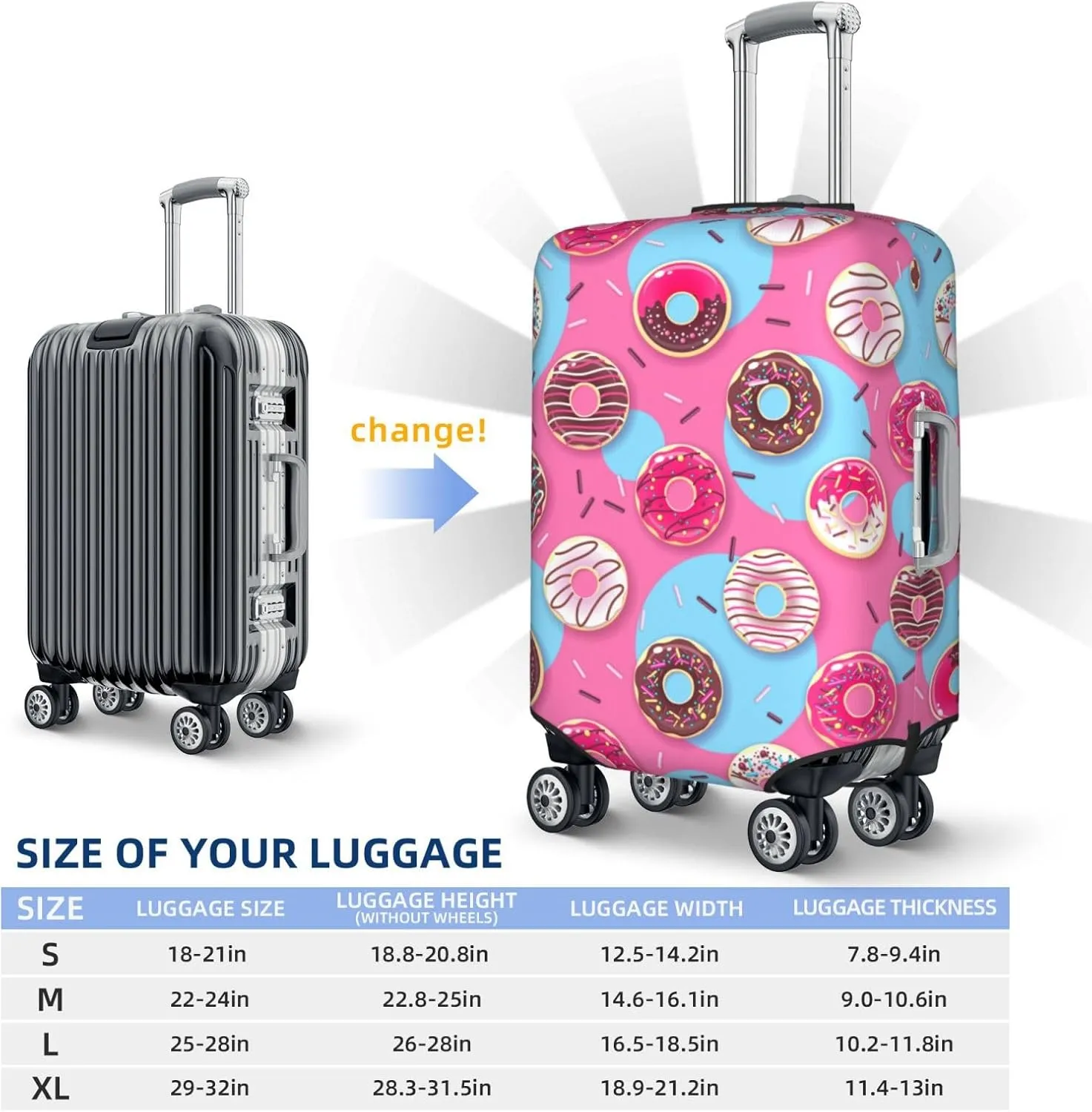 Cute Donut Elastic Suitcase Cover Scratch Resistant Luggage Case Travel Luggage Protector for Men Women S 18-21 inch