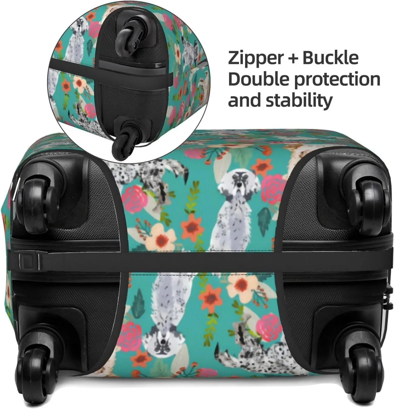 Cute English Setter Dog Flowers Florals Print Travel Suitcase Protector Cover Elastic Washable Stretch Suitcase Protective Anti-Scratch Funny Luggage Covers For Men Women Outdoor Travel Accessories