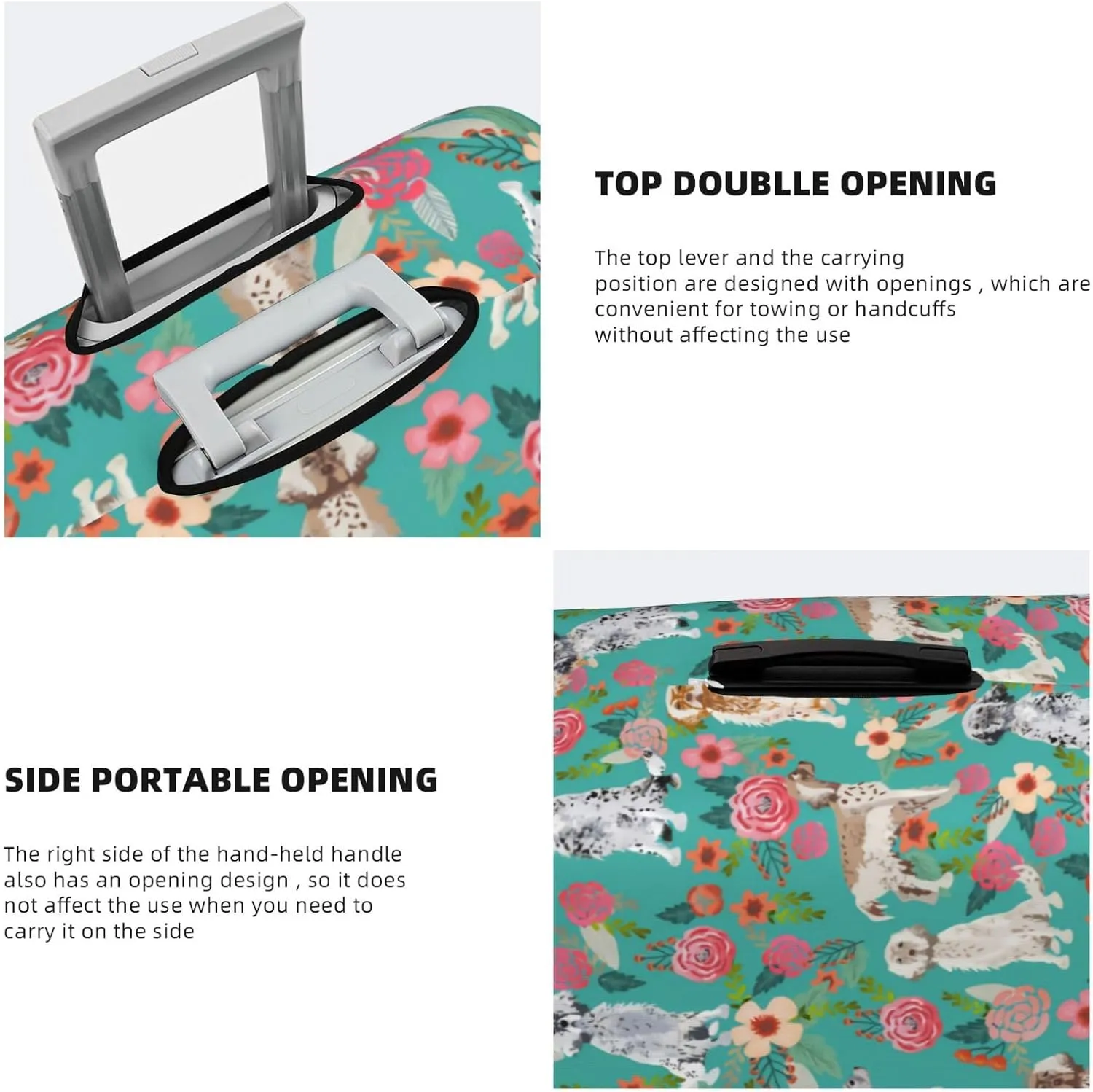 Cute English Setter Dog Flowers Florals Print Travel Suitcase Protector Cover Elastic Washable Stretch Suitcase Protective Anti-Scratch Funny Luggage Covers For Men Women Outdoor Travel Accessories
