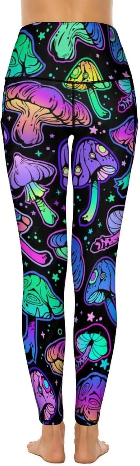 Cute High Waist Yoga Pants for Women with Pockets, Tummy Control Running Sports Workout Yoga Leggings