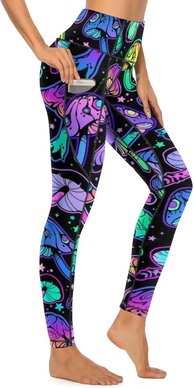 Cute High Waist Yoga Pants for Women with Pockets, Tummy Control Running Sports Workout Yoga Leggings