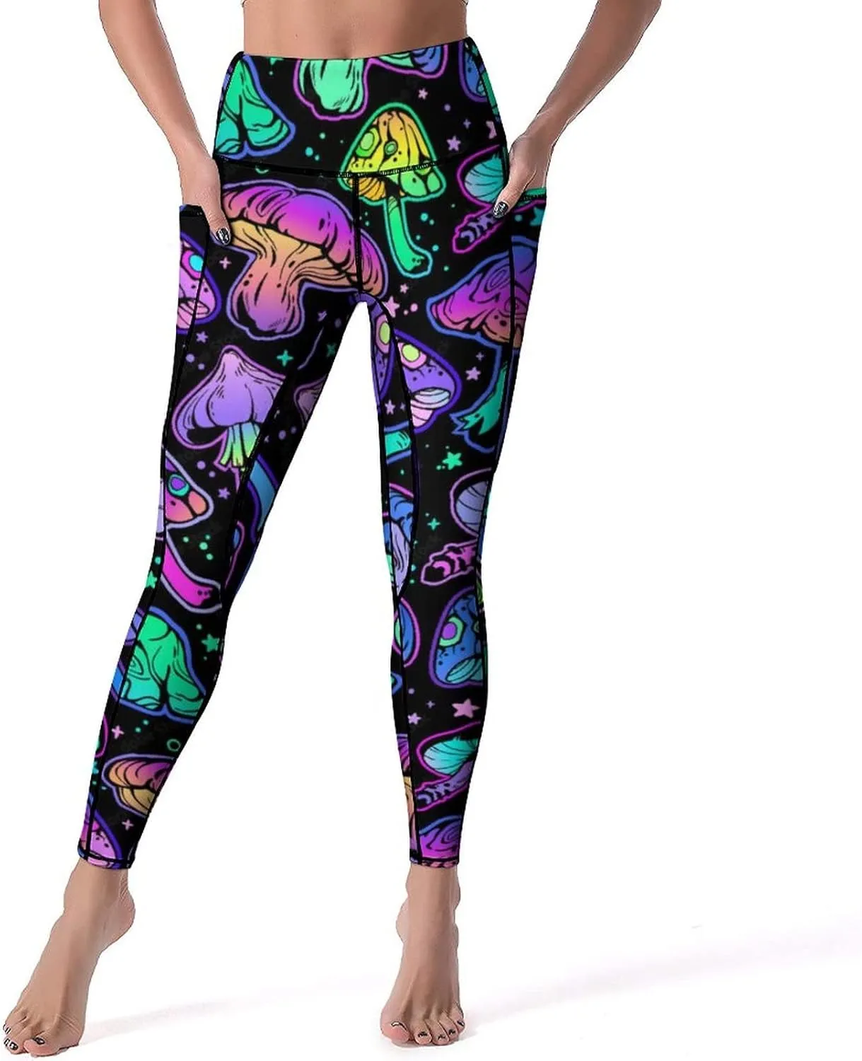 Cute High Waist Yoga Pants for Women with Pockets, Tummy Control Running Sports Workout Yoga Leggings