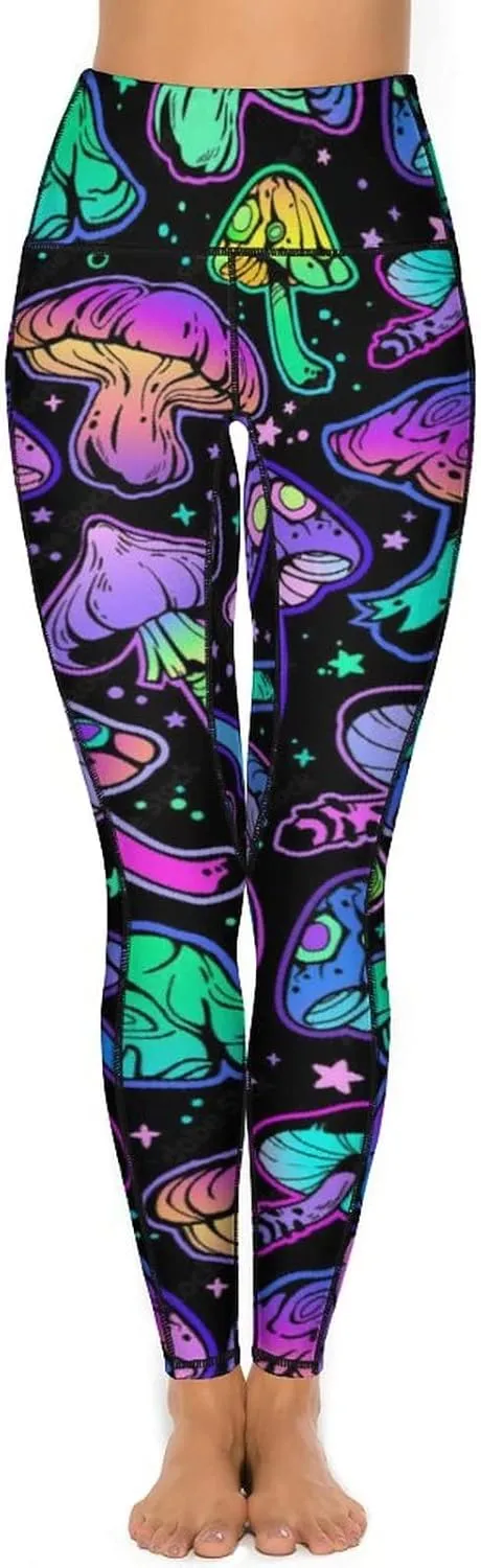 Cute High Waist Yoga Pants for Women with Pockets, Tummy Control Running Sports Workout Yoga Leggings