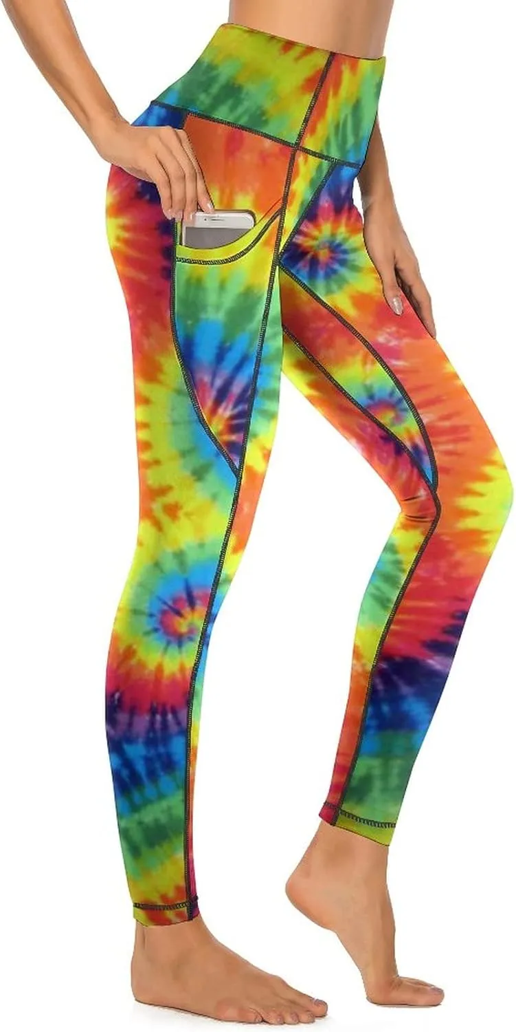 Cute High Waist Yoga Pants for Women with Pockets, Tummy Control Running Sports Workout Yoga Leggings