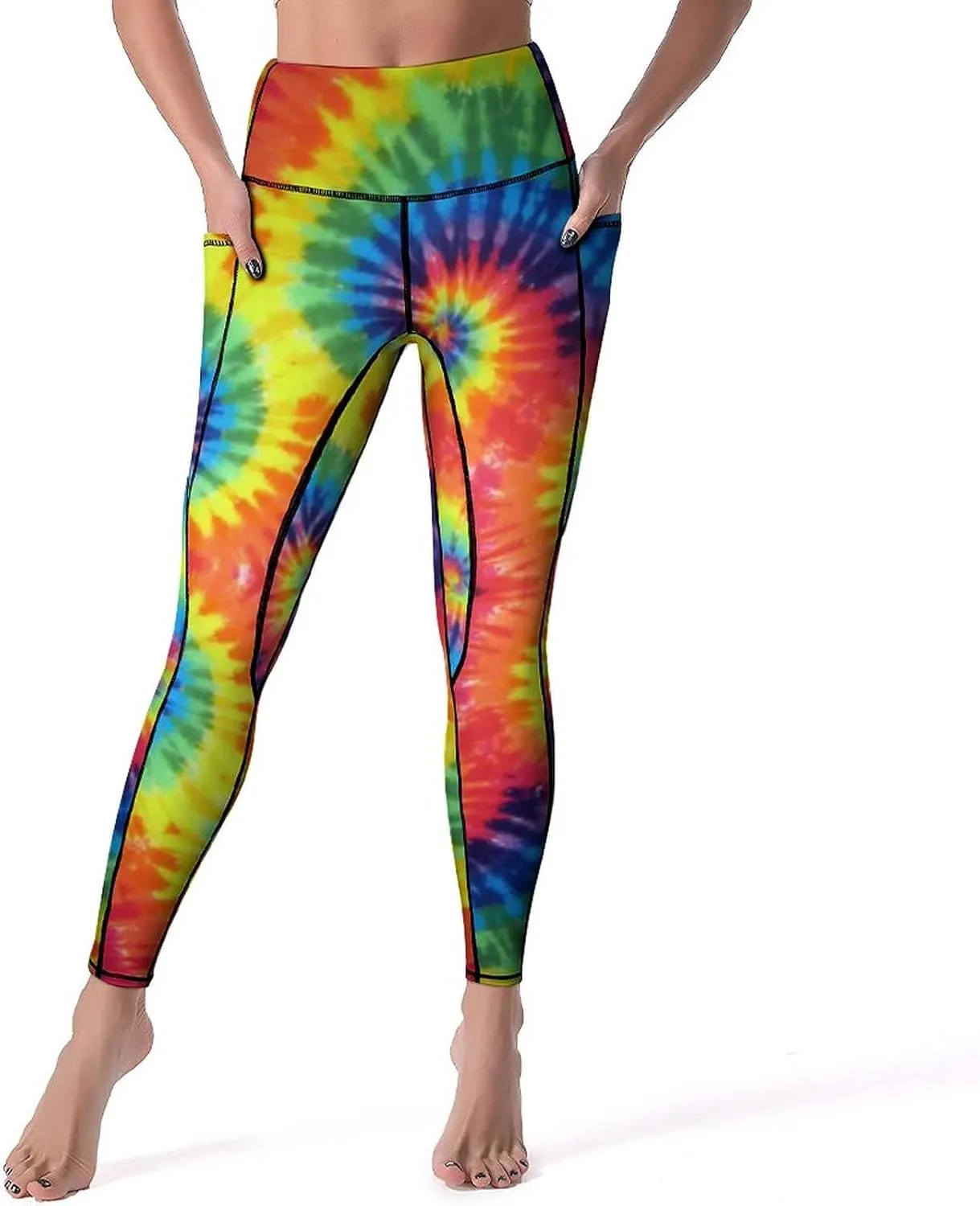 Cute High Waist Yoga Pants for Women with Pockets, Tummy Control Running Sports Workout Yoga Leggings