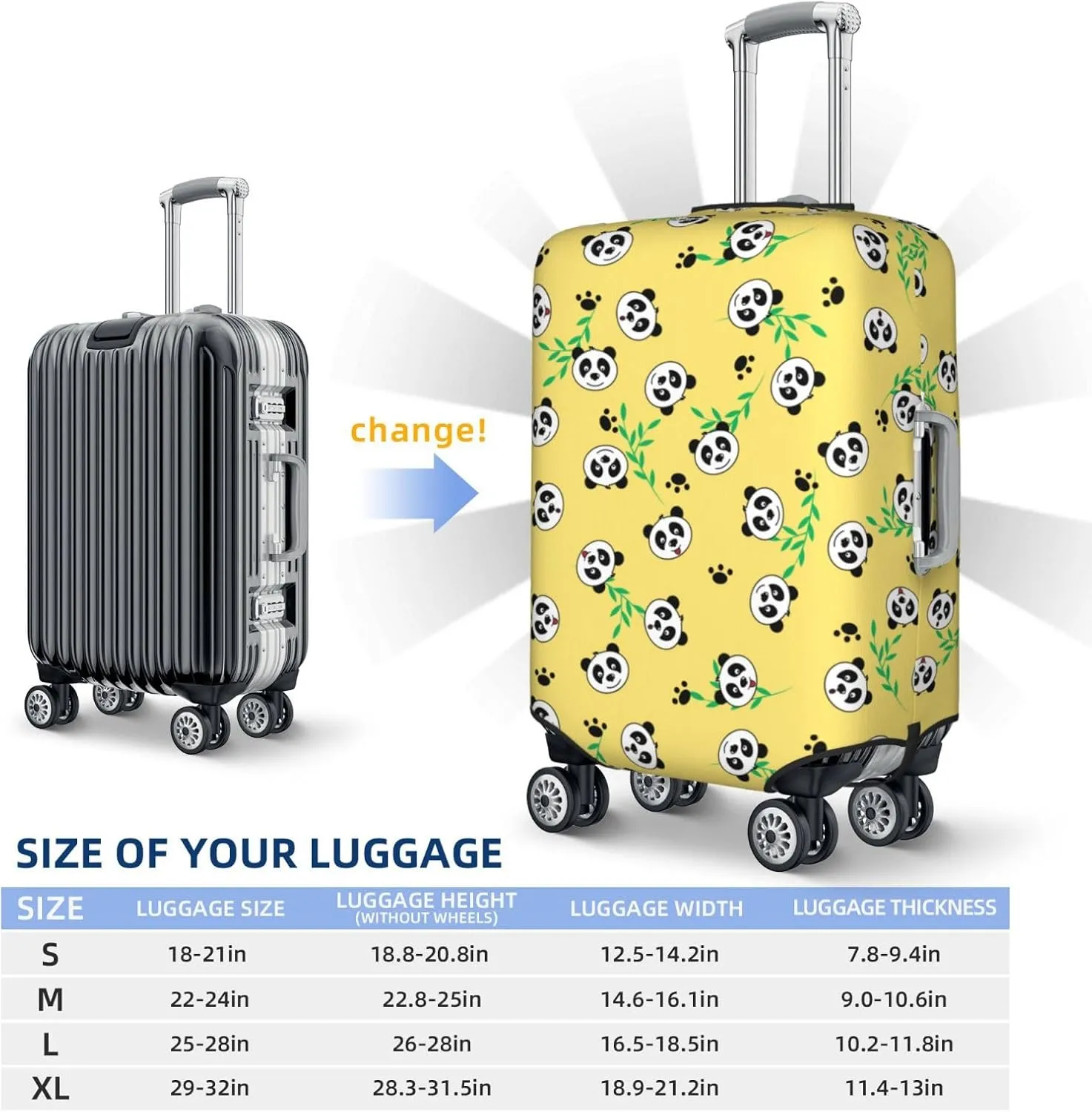 Cute Panda Elastic Suitcase Cover Scratch Resistant Luggage Case Travel Luggage Protector for Men Women L 25-28 inch