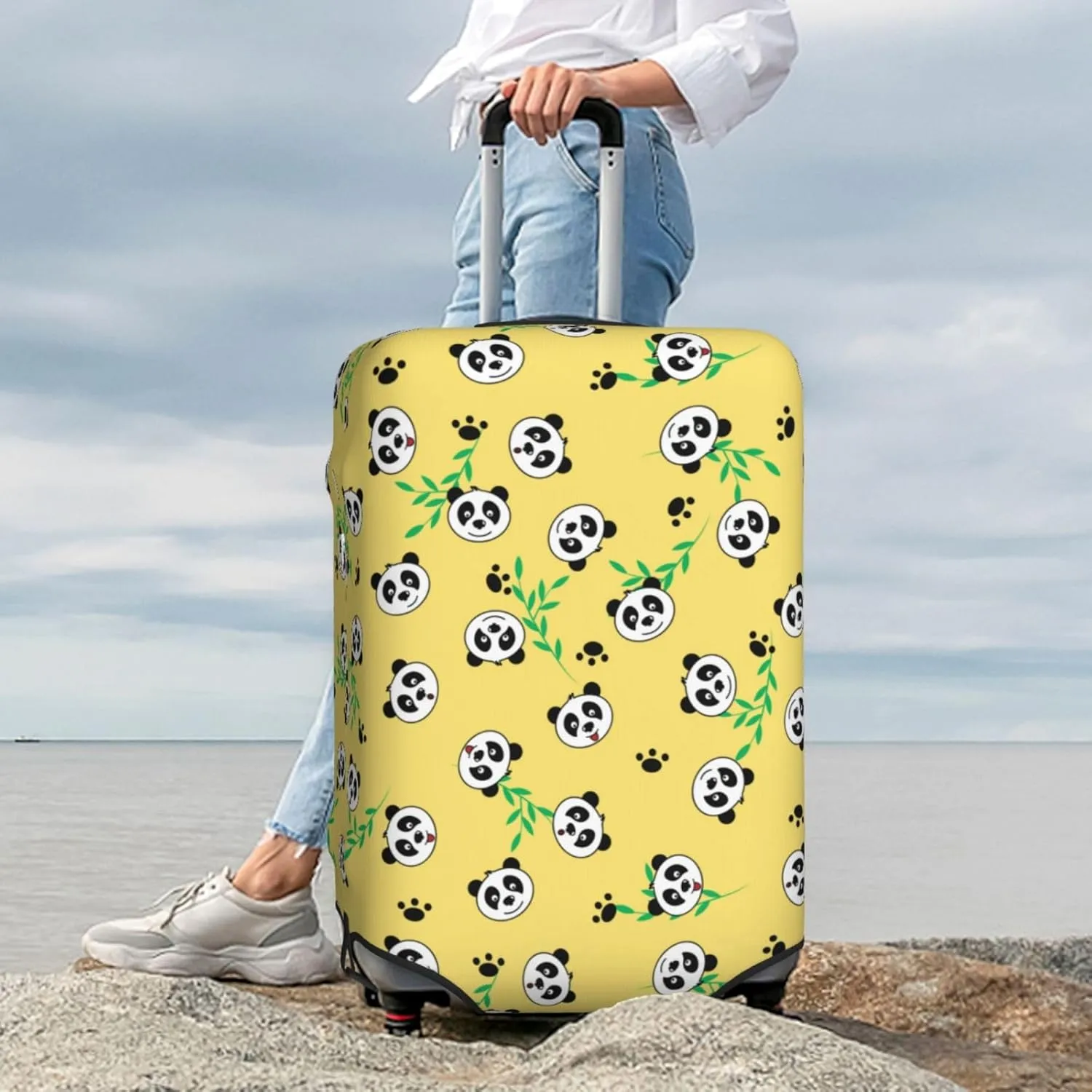 Cute Panda Elastic Suitcase Cover Scratch Resistant Luggage Case Travel Luggage Protector for Men Women L 25-28 inch