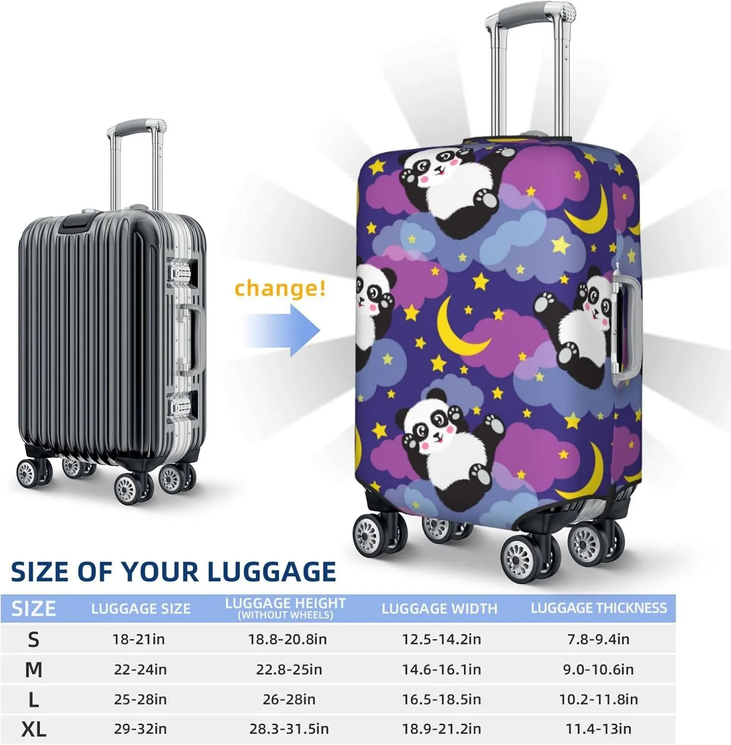 Cute Panda Elastic Suitcase Cover Scratch Resistant Luggage Case Travel Luggage Protector for Men Women L 25-28 inch