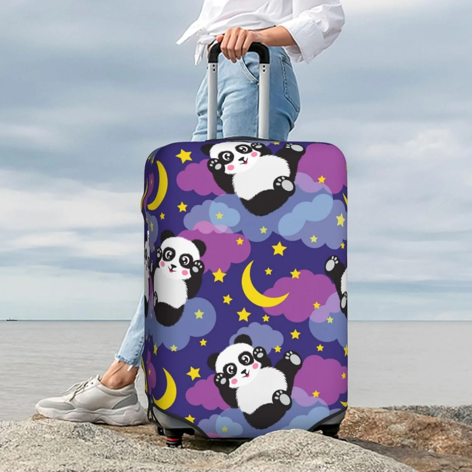 Cute Panda Elastic Suitcase Cover Scratch Resistant Luggage Case Travel Luggage Protector for Men Women L 25-28 inch
