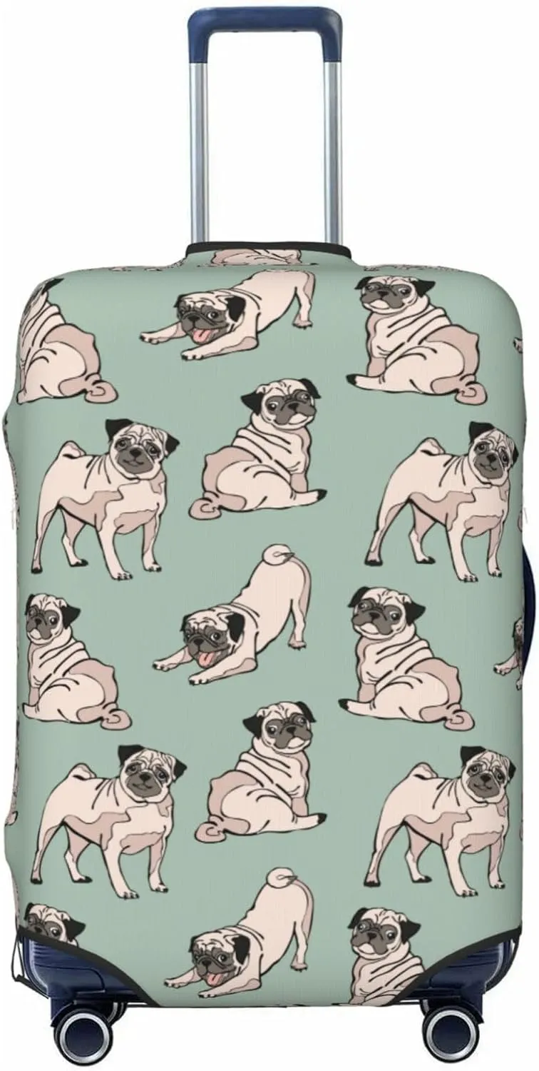 Cute Pug Dogs Luggage Suitcase Covers Elastic Washable Luggage Protector Travel Suitcase Protective Cover For Kid And Adult, M (Fit 22-24 Inch Luggage)