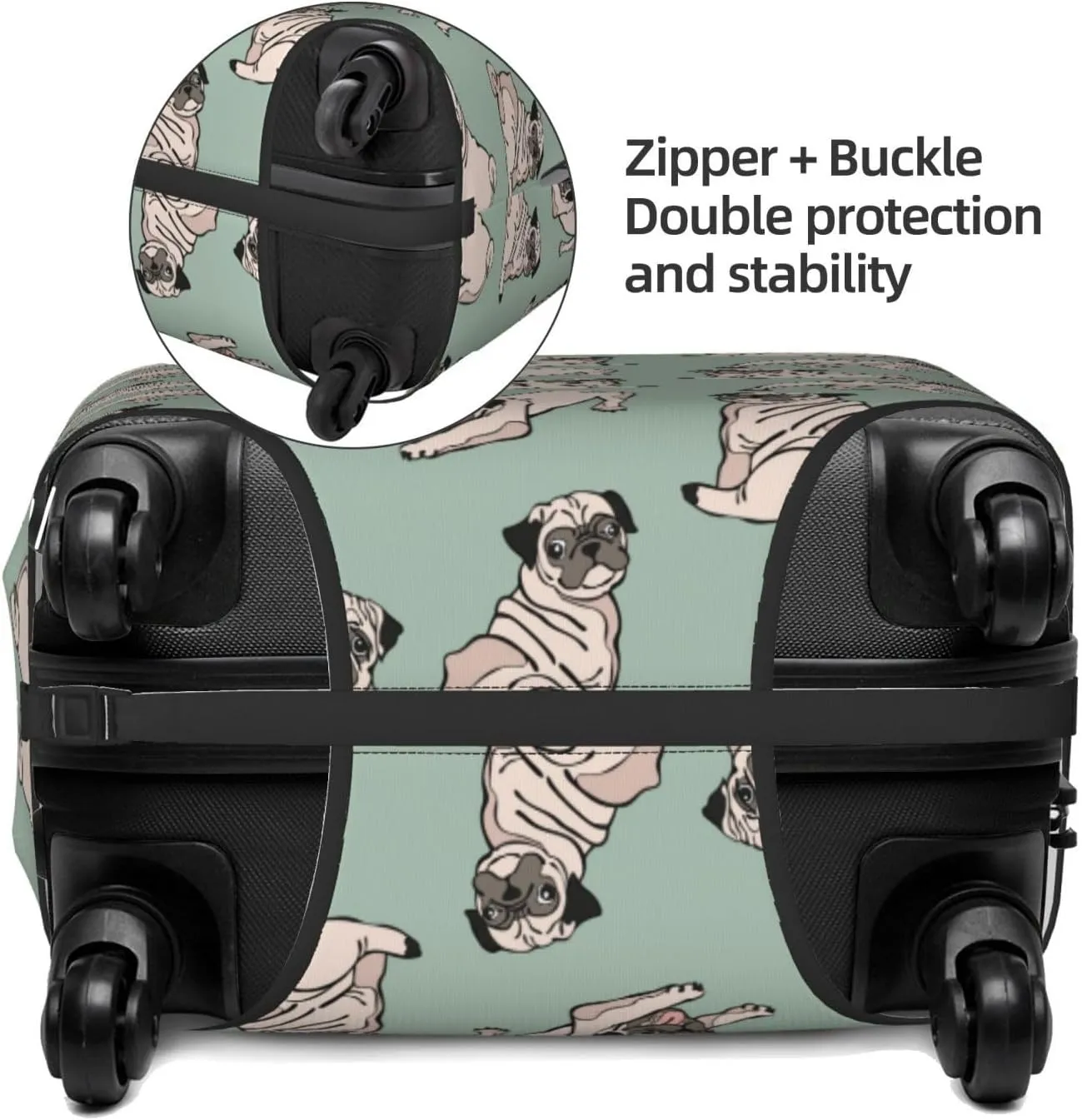 Cute Pug Dogs Luggage Suitcase Covers Elastic Washable Luggage Protector Travel Suitcase Protective Cover For Kid And Adult, M (Fit 22-24 Inch Luggage)