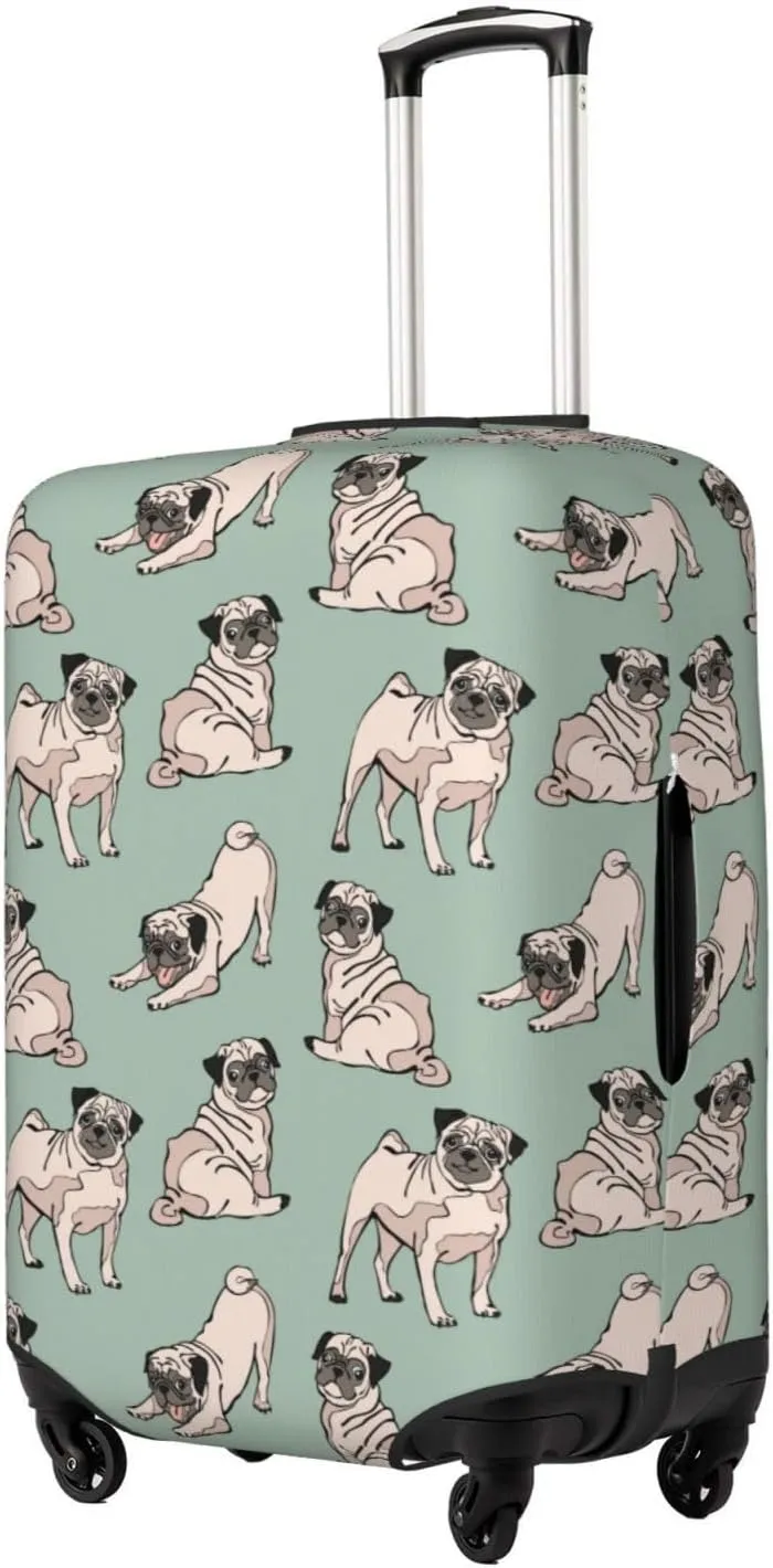 Cute Pug Dogs Luggage Suitcase Covers Elastic Washable Luggage Protector Travel Suitcase Protective Cover For Kid And Adult, M (Fit 22-24 Inch Luggage)
