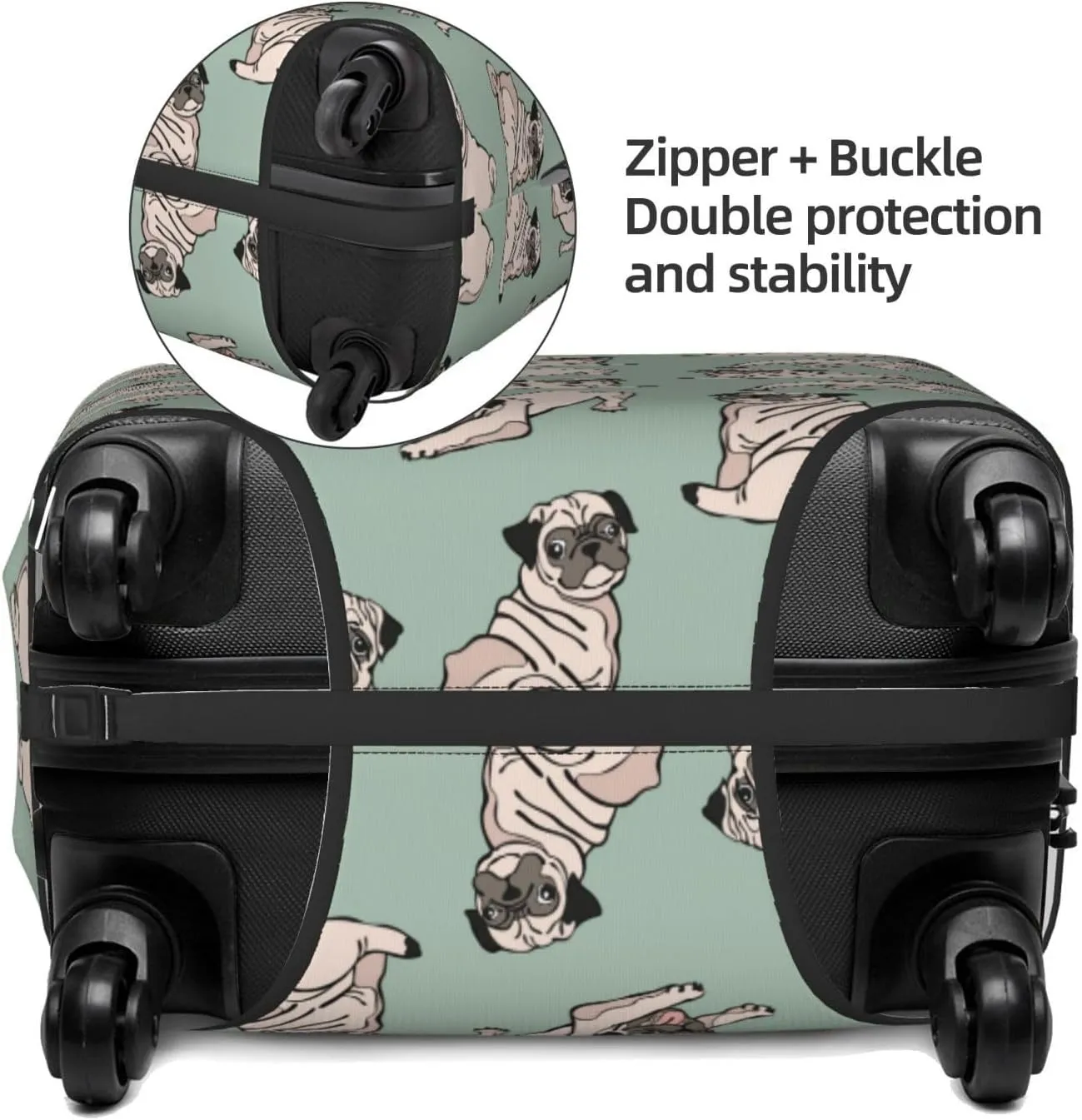 Cute Pug Dogs Luggage Suitcase Covers Elastic Washable Luggage Protector Travel Suitcase Protective Cover For Kid And Adult, M (Fit 22-24 Inch Luggage)