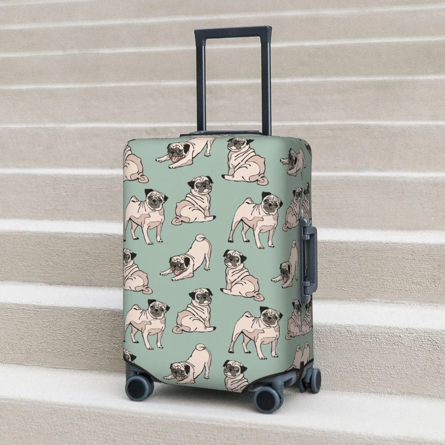Cute Pug Dogs Luggage Suitcase Covers Elastic Washable Luggage Protector Travel Suitcase Protective Cover For Kid And Adult, M (Fit 22-24 Inch Luggage)