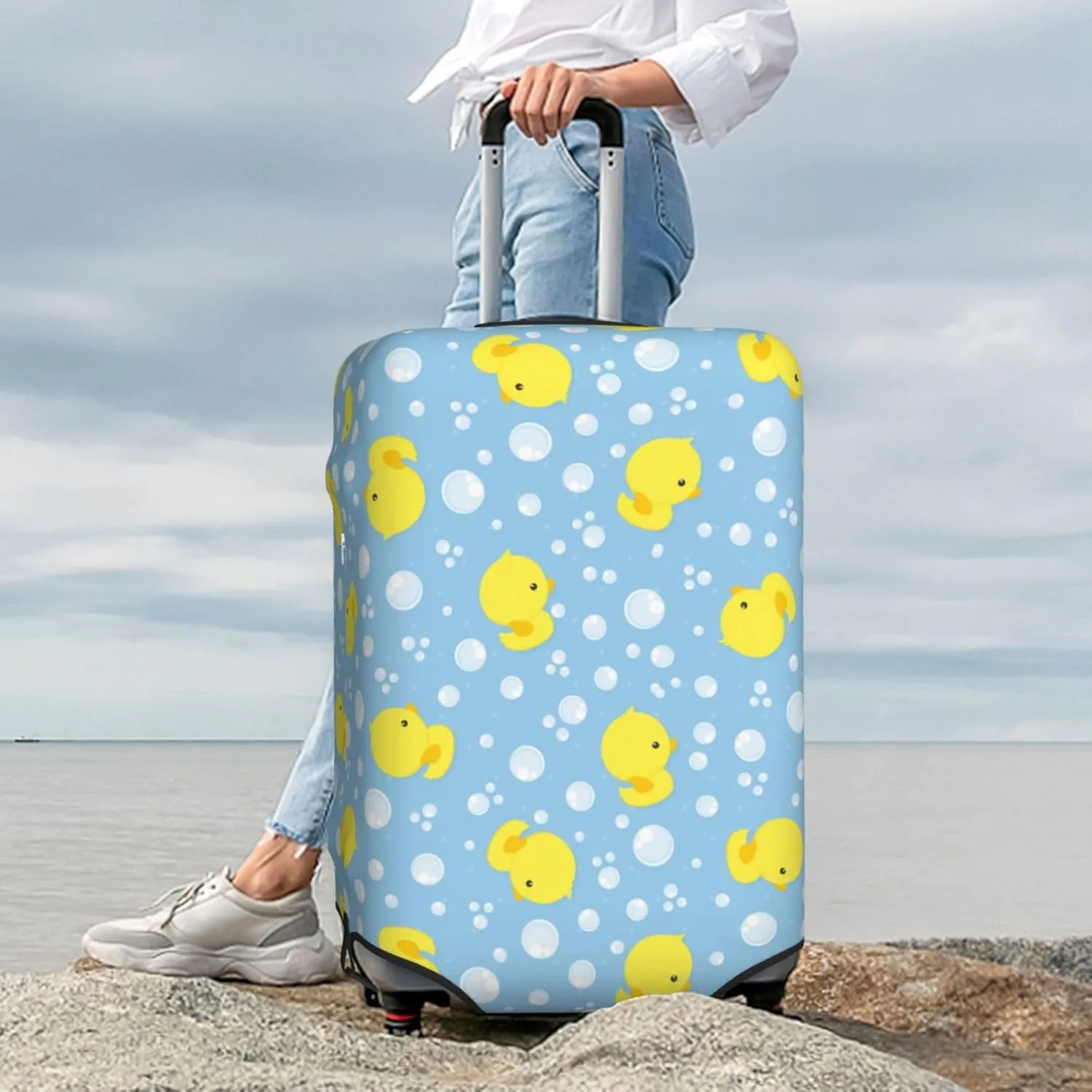 Cute Rubber Ducks Luggage Suitcase Covers Elastic Washable Luggage Protector Travel Suitcase Protective Cover For Kid And Adult, S (Fit 18-21 Inch Luggage)