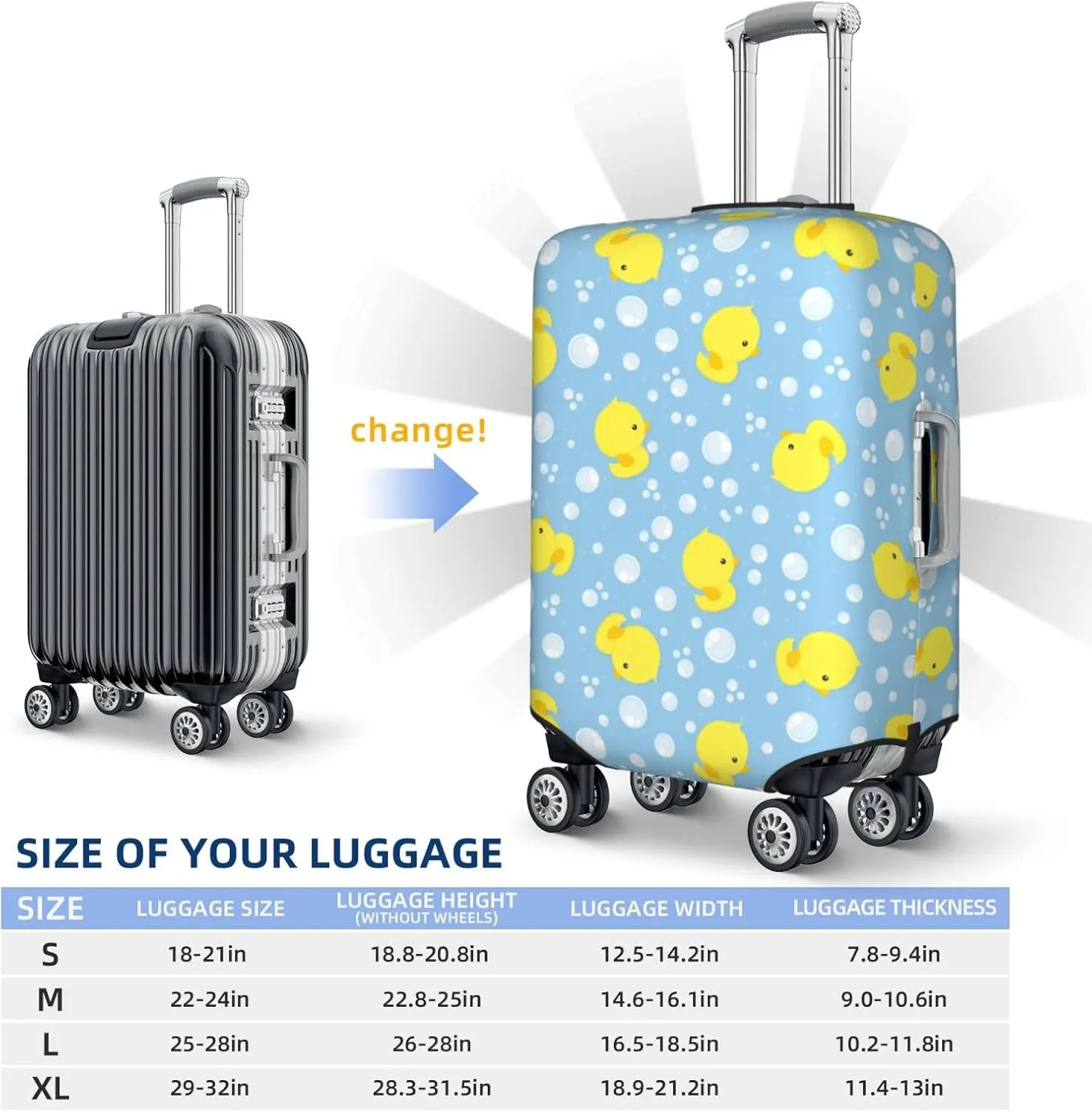 Cute Rubber Ducks Luggage Suitcase Covers Elastic Washable Luggage Protector Travel Suitcase Protective Cover For Kid And Adult, S (Fit 18-21 Inch Luggage)