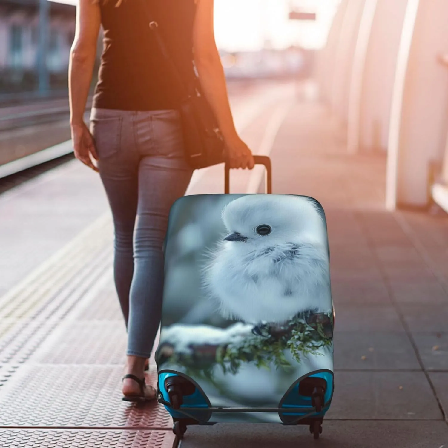 cute snow bird Elastic Travel Luggage Cover Travel Suitcase Protective Cover