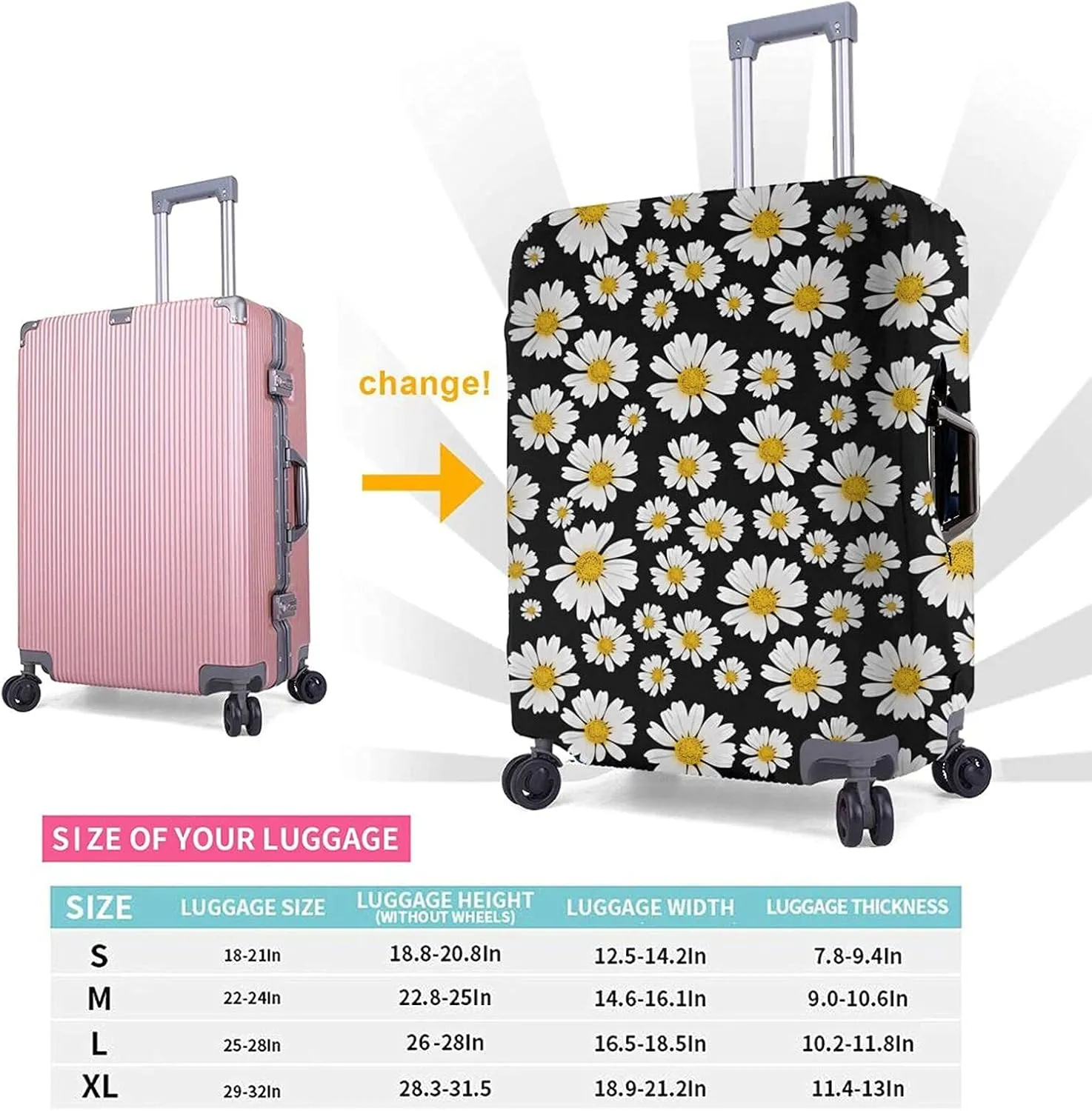 Daisy Luggage Covers for Suitcase Washable Suitcase Cover Luggage Cover Protector An-ti Scratch Polyester Printed for Travel Suitcase L(27-30 inch luggage)