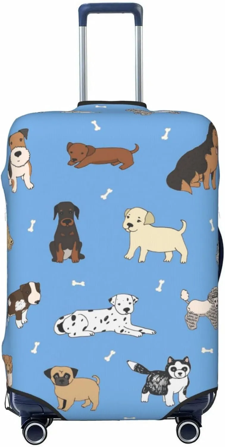 Dogs Blue Background Luggage Suitcase Covers Elastic Washable Cute Puppy Luggage Protector Travel Suitcase Protective Cover For Kid And Adult, M (Fit 22-24 Inch Luggage)